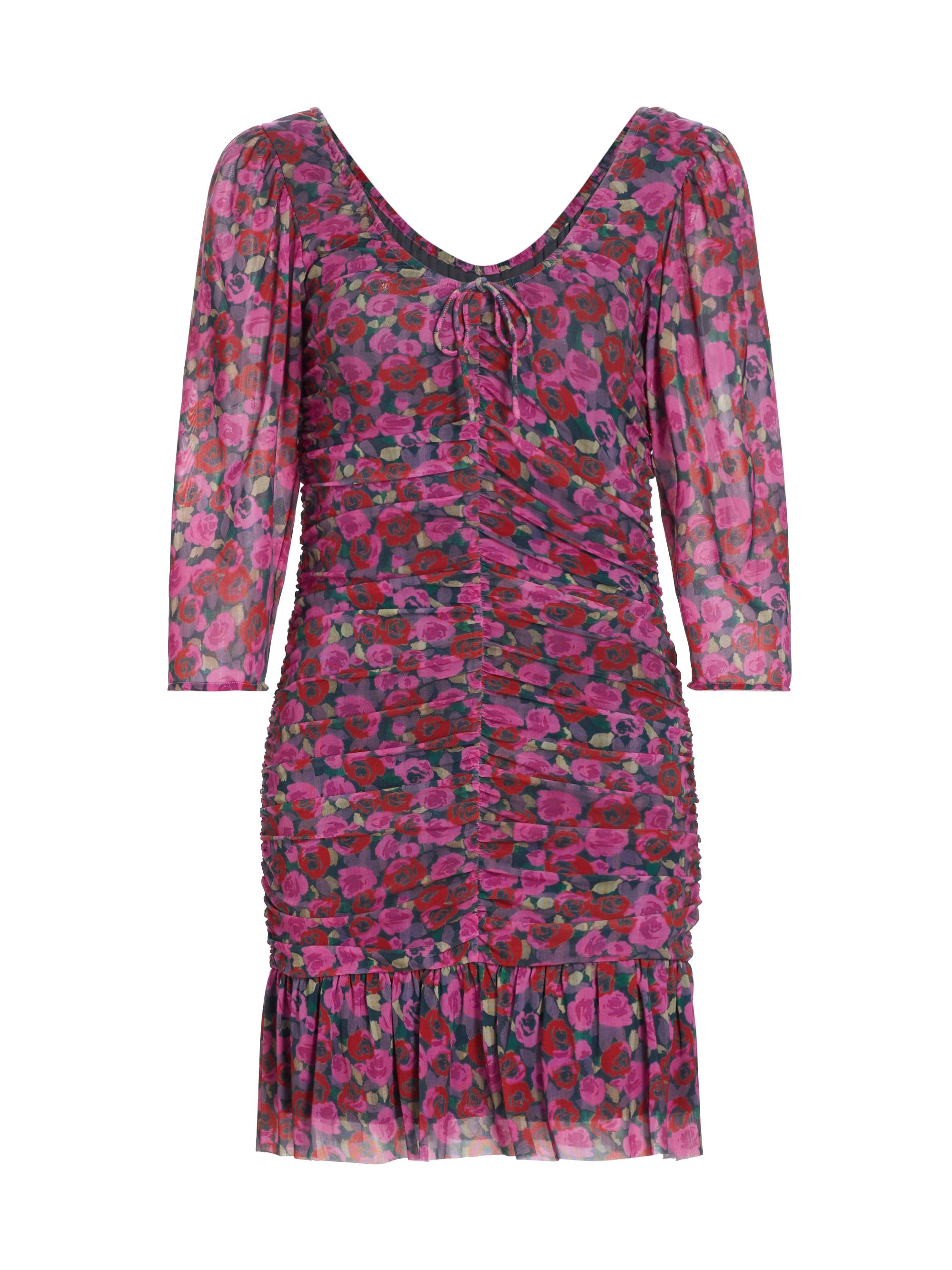Ganni Women's Floral Mesh Ruched Minidress - Fiji Flower