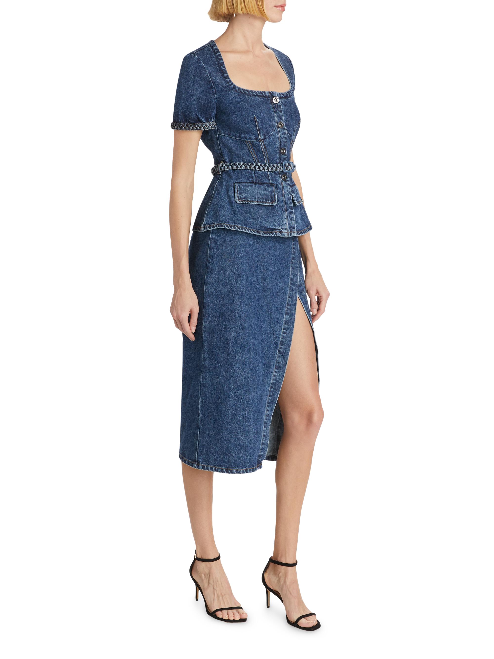 Self-Portrait Women's Denim Peplum Midi-Dress - Mid Blue