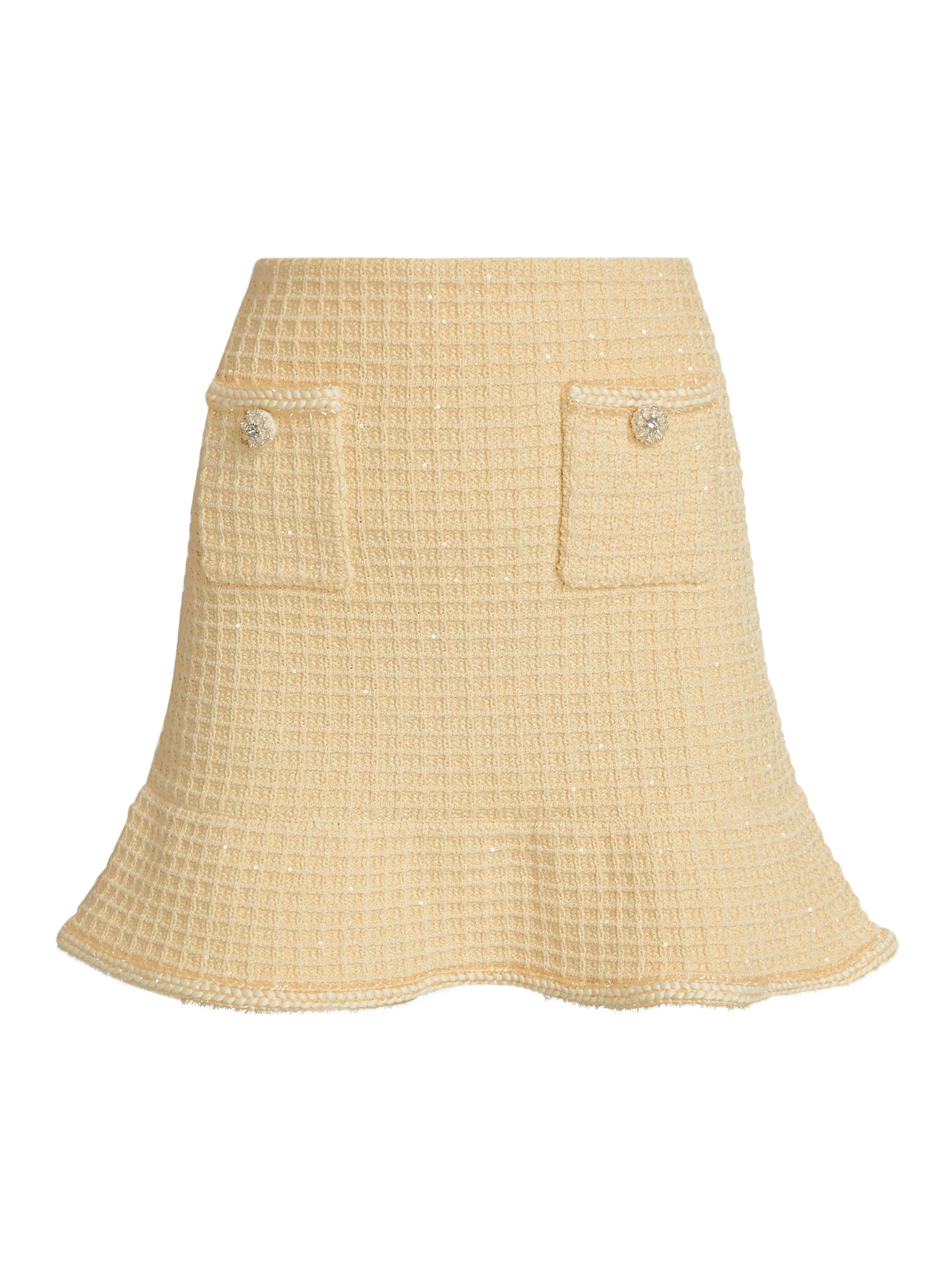 Self-Portrait Women's Textured Knit Flounce Miniskirt - Yellow