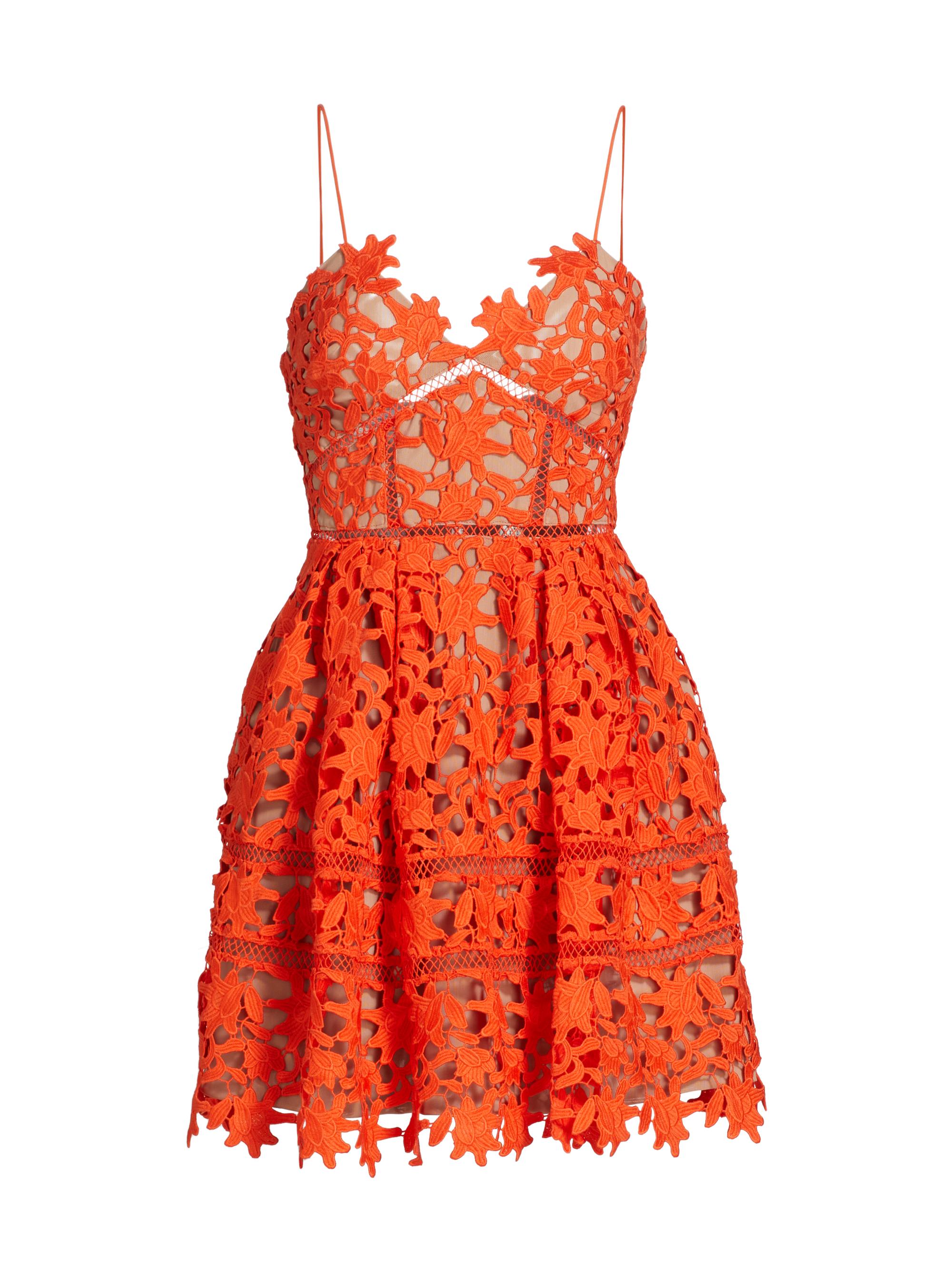 Self-Portrait Women's Sleeveless Lace Minidress - Orange
