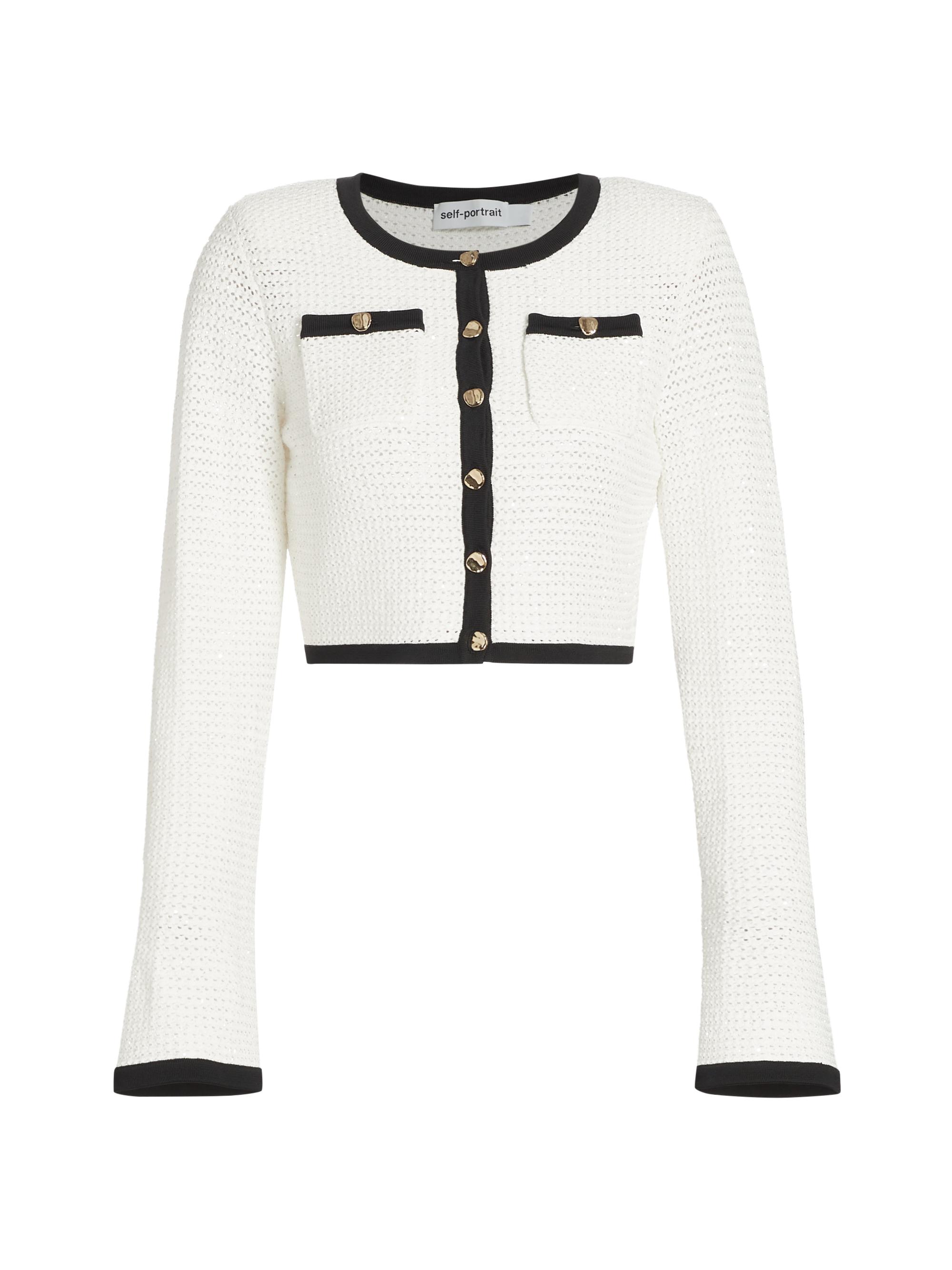 Self-Portrait Women's Crochet Tipped Cardigan - White