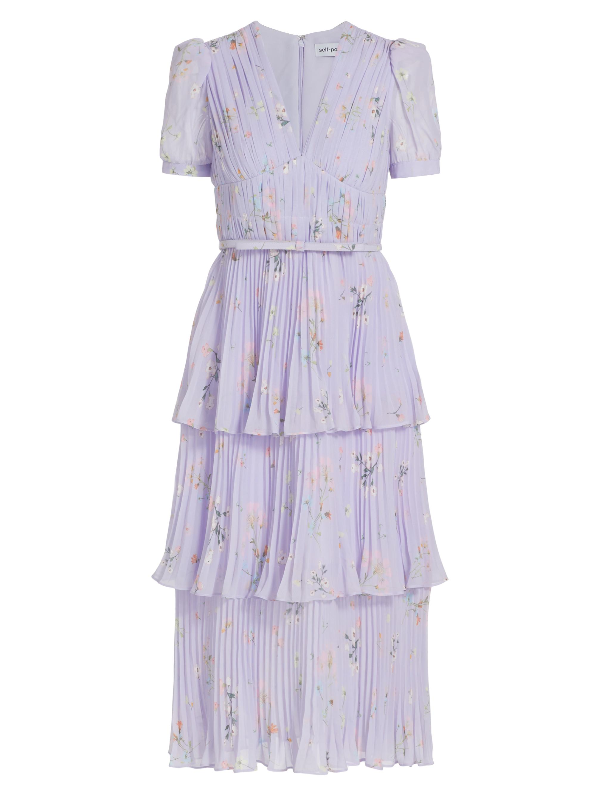 Self-Portrait Women's Floral Chiffon Tiered Midi-Dress - Lilac