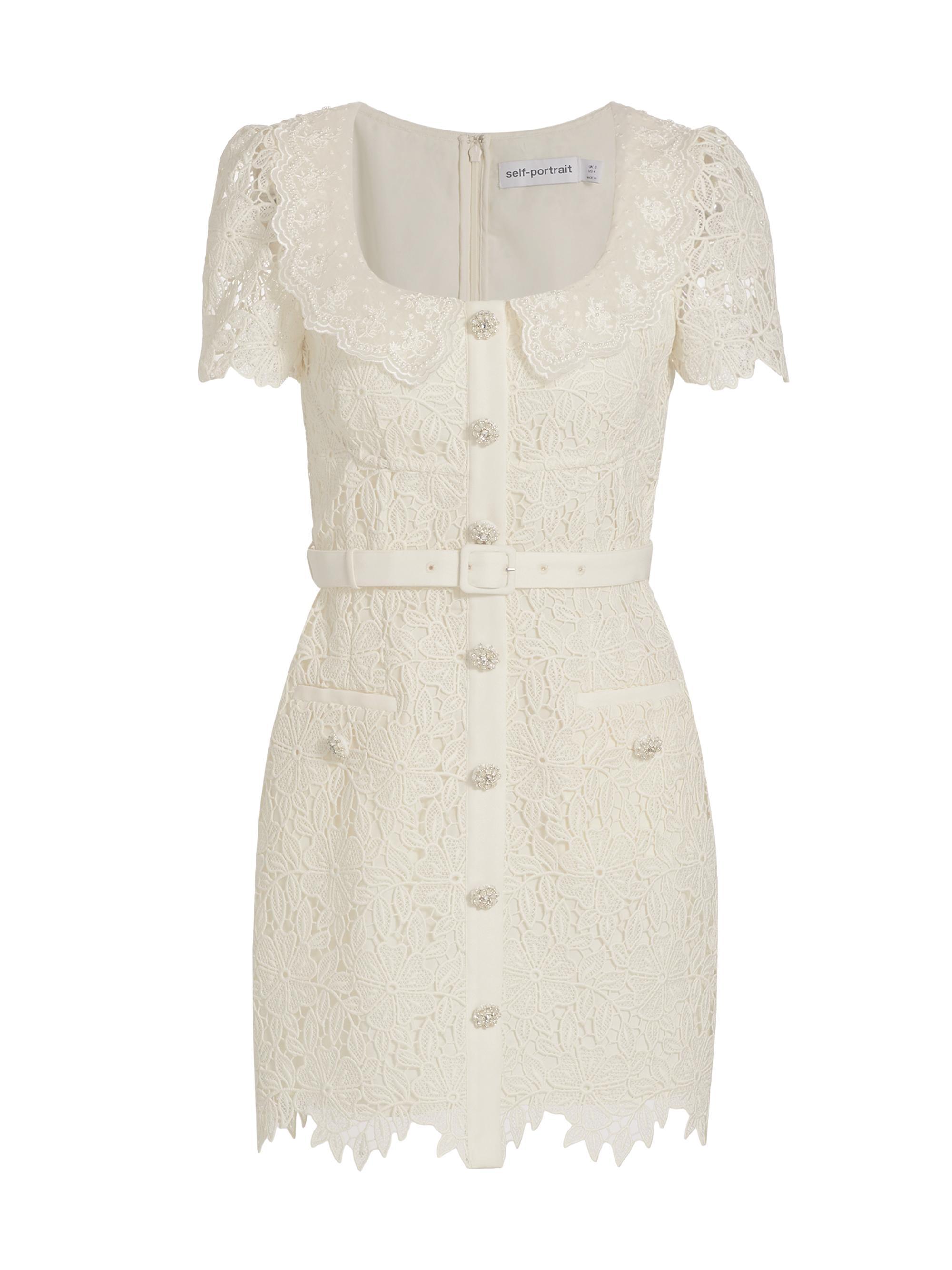Self-Portrait Women's Guipure Lace Belted Minidress - Cream