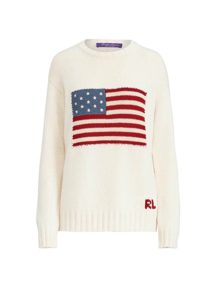 Ralph Lauren Women's American Flag Cashmere Sweater In Lux Cream