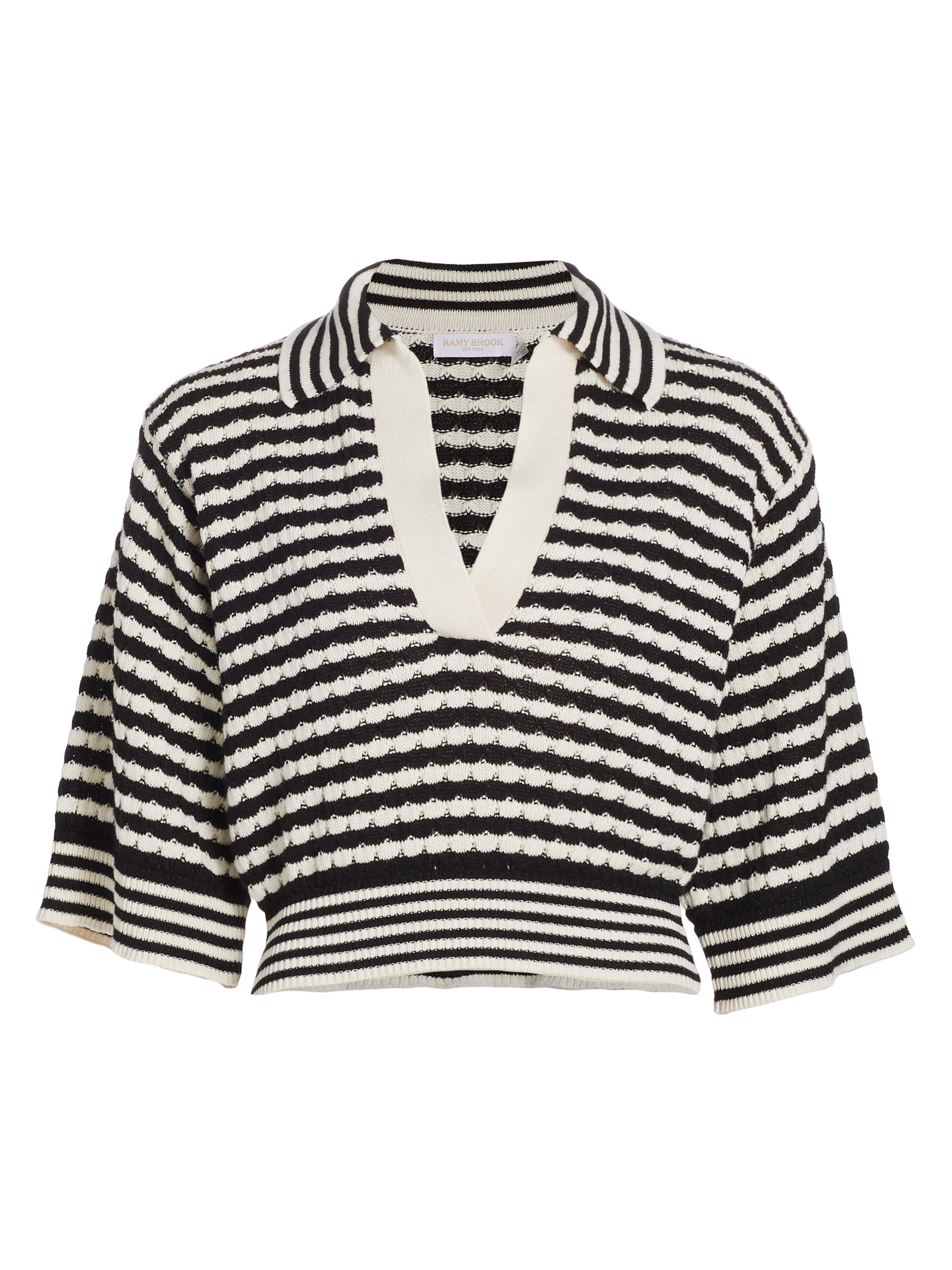 Ramy Brook Women's Azaria Cotton-Blend Striped Knit Top - Black  Stripe