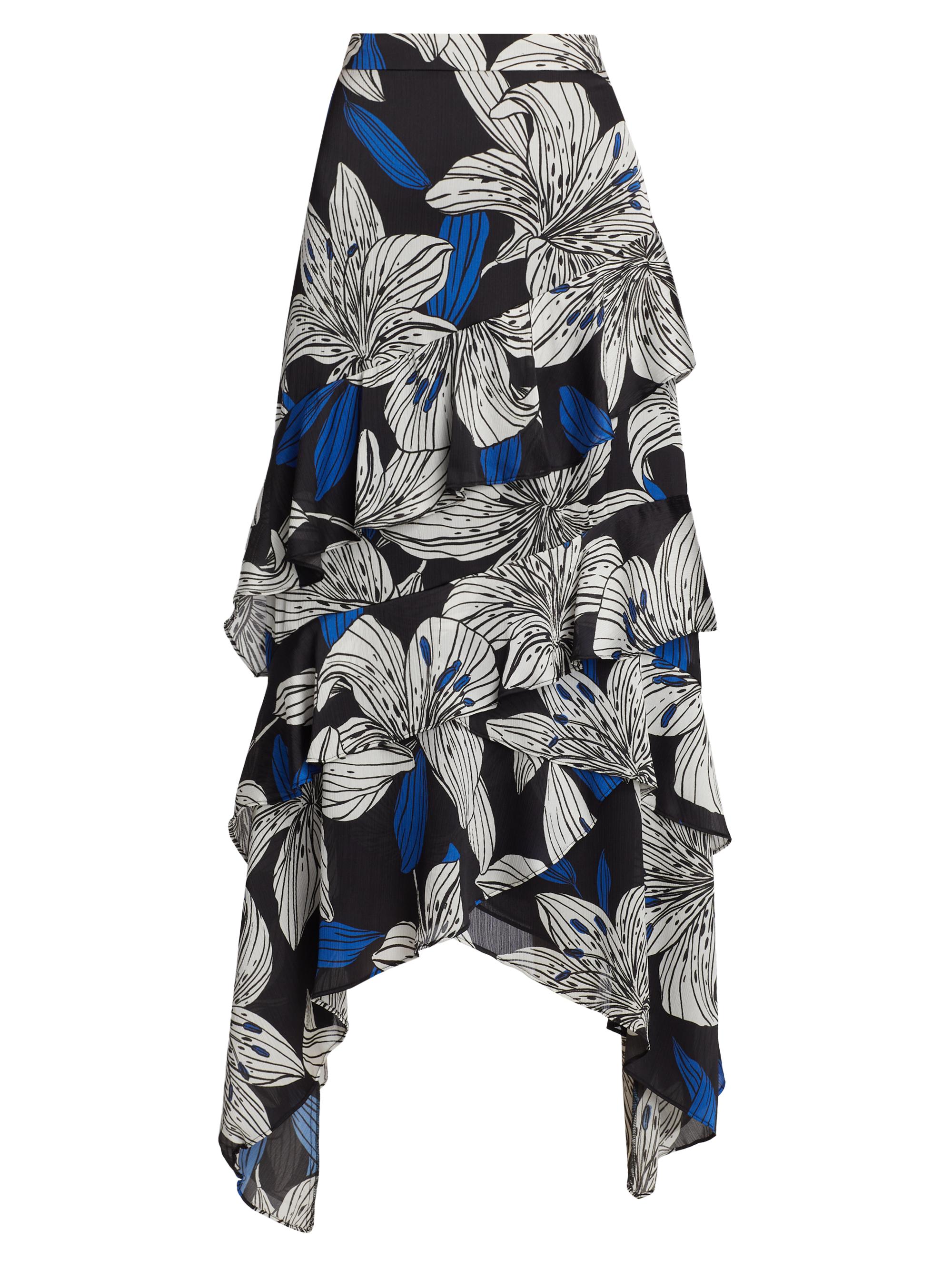 Ramy Brook Women's Elina Chiffon Floral Ruffled Maxi Skirt - Black Lily Print