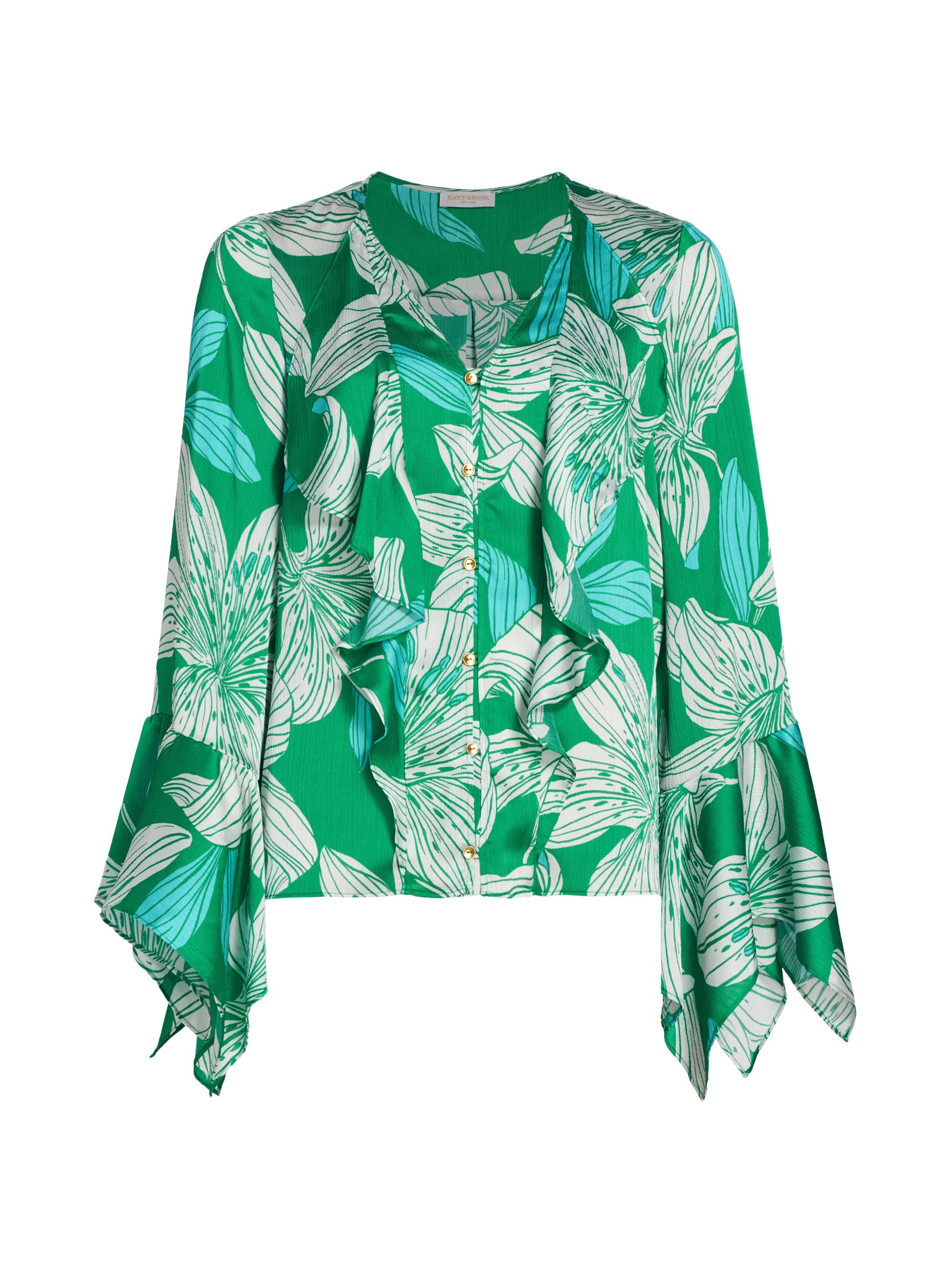 Ramy Brook Women's Savanna Floral Long-Sleeve Blouse - Sea Green Lily Print
