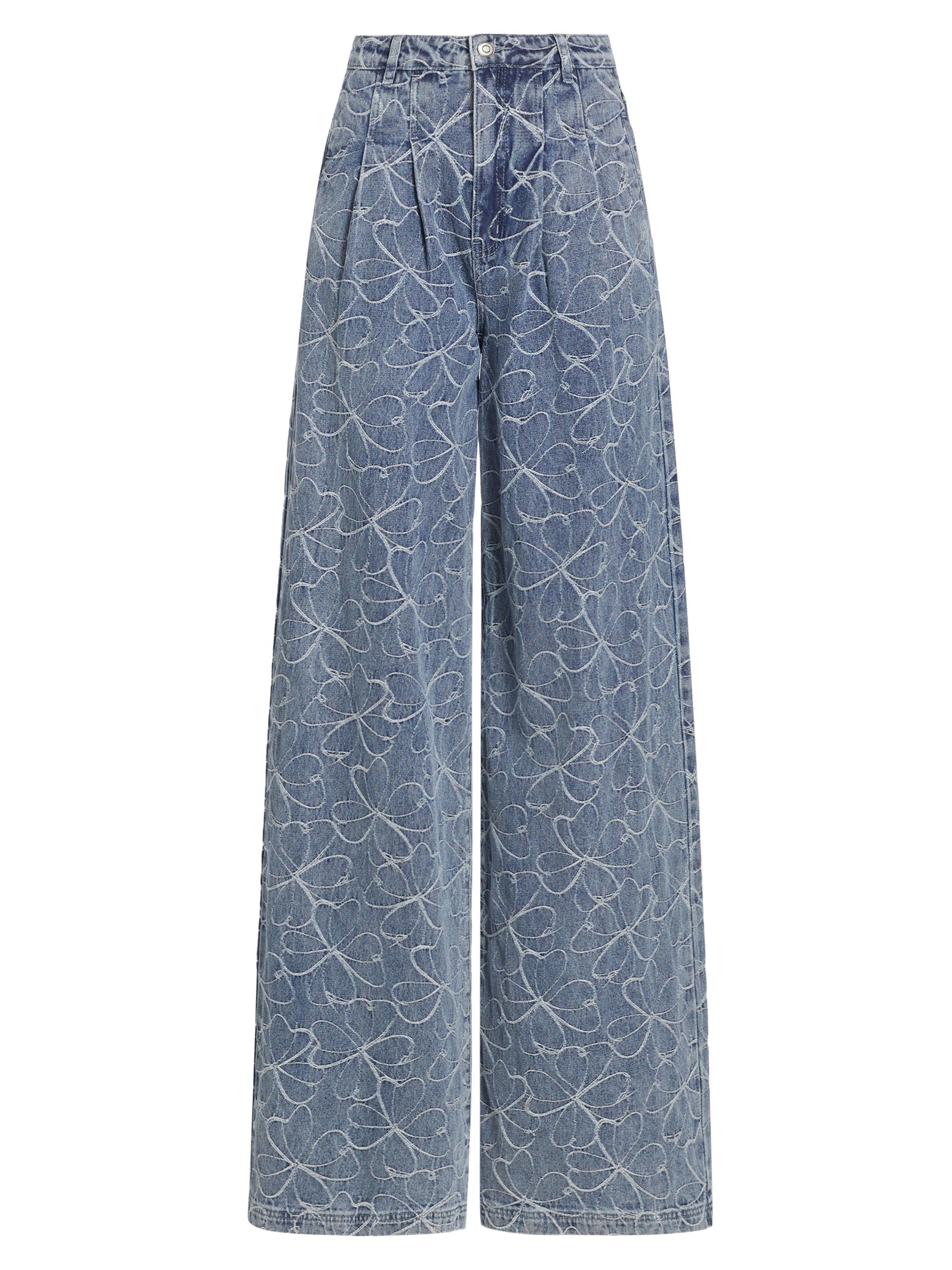 Ramy Brook Women's Adley Floral-Embroidered Denim Wide-Leg Jeans - Indigo