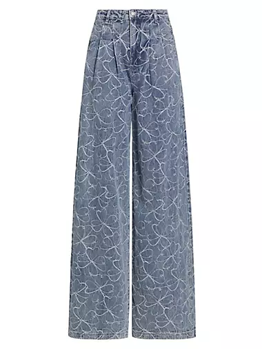 Adley Floral-Embroidered Denim Wide-Leg Jeans