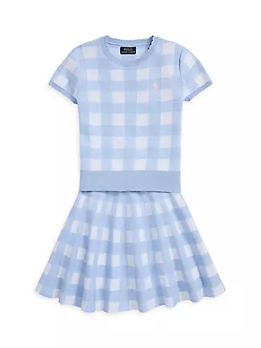 Little Girl's & Girl's Gingham Cotton 2-Piece Top & Skirt Set
