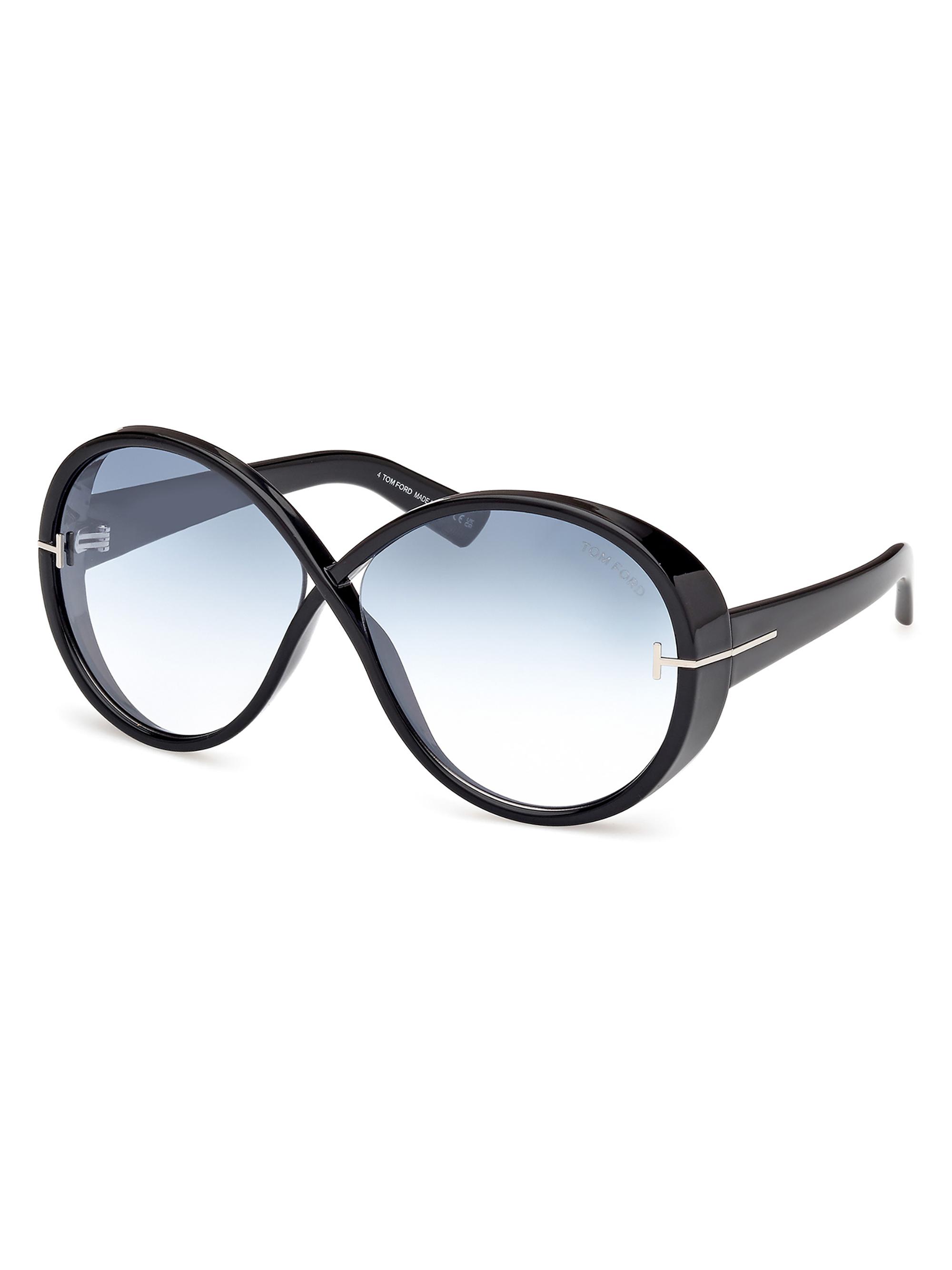 TOM FORD Women's 64MM Round Sunglasses - Black Aqua Gradient
