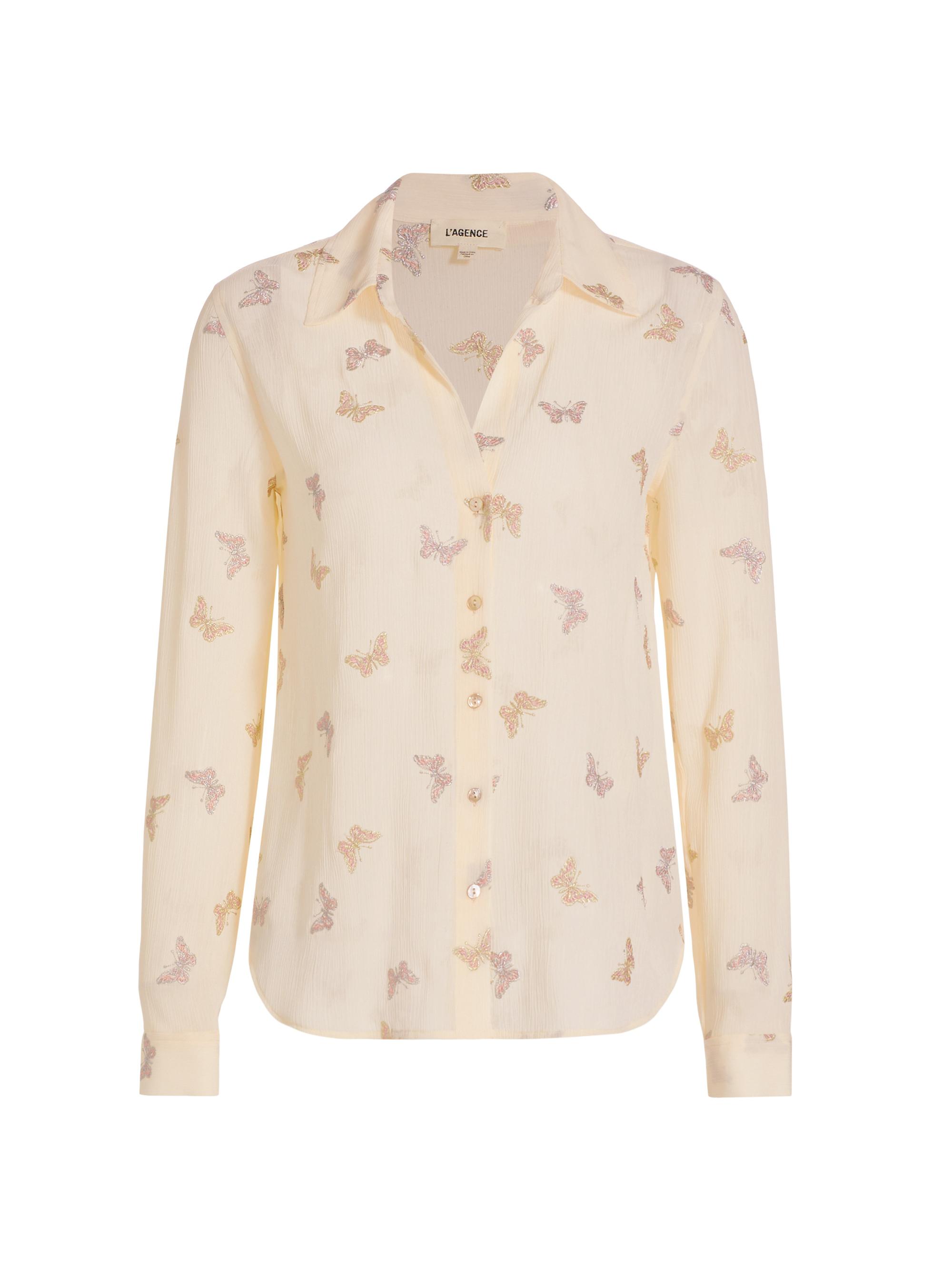 L'AGENCE Women's Laurent Button-Front Blouse - Light Blue Fog Butterfly