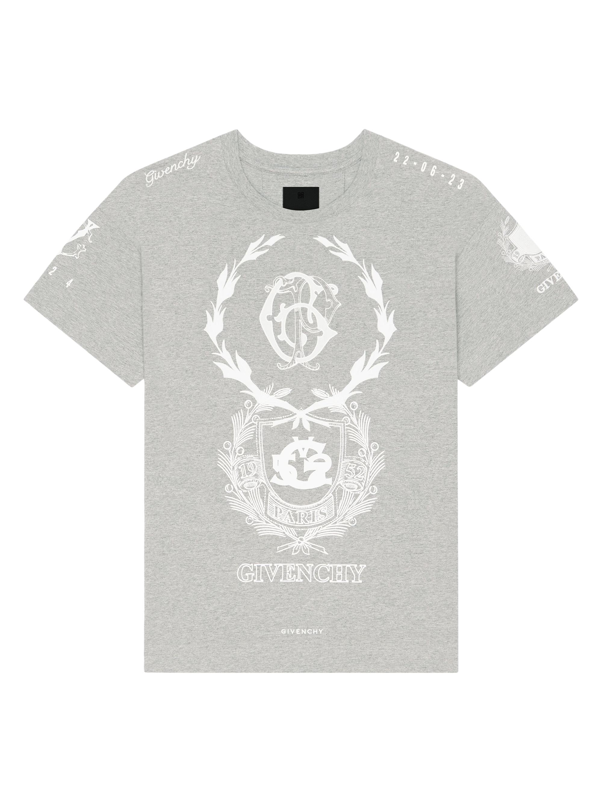 Givenchy Men's Crest T-Shirt in Cotton - Light Grey Melange