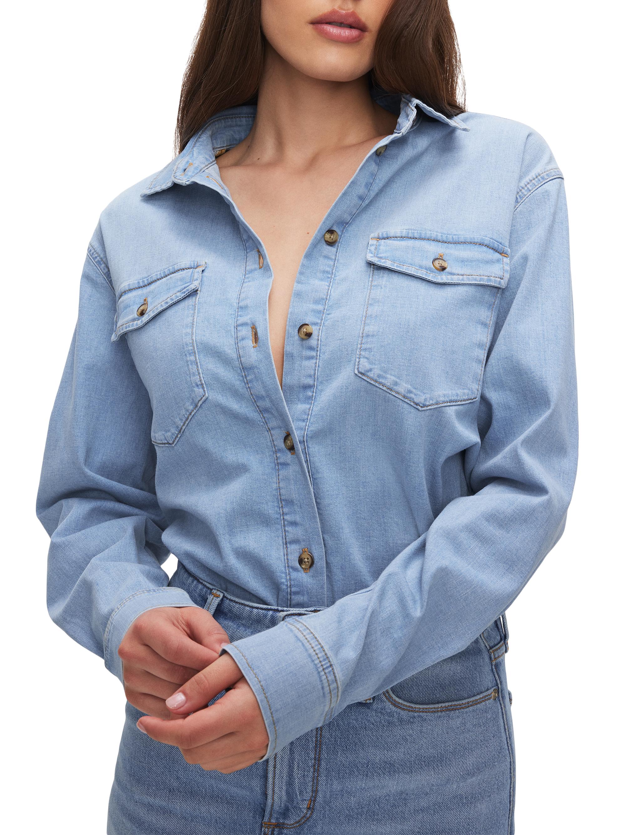 Good American Women's Denim Fitted Shirt - Indigo