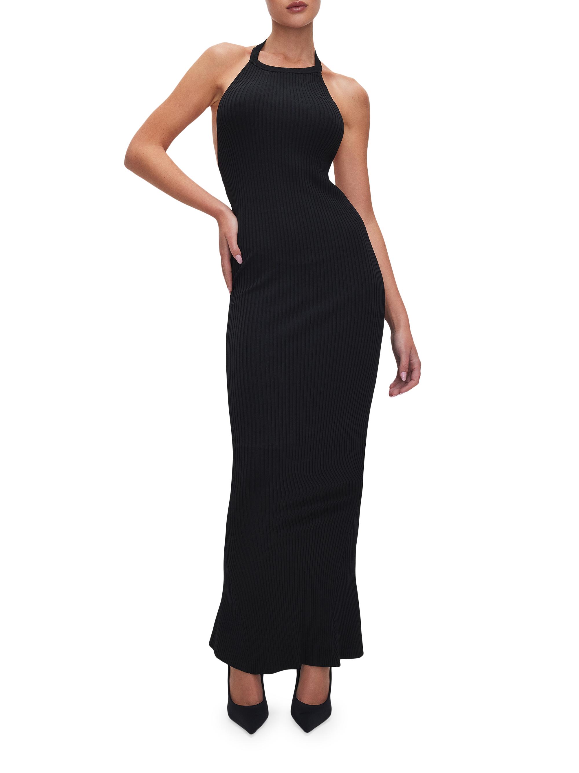 Good American Women's Shine Rib Halter Maxi Dress - Black