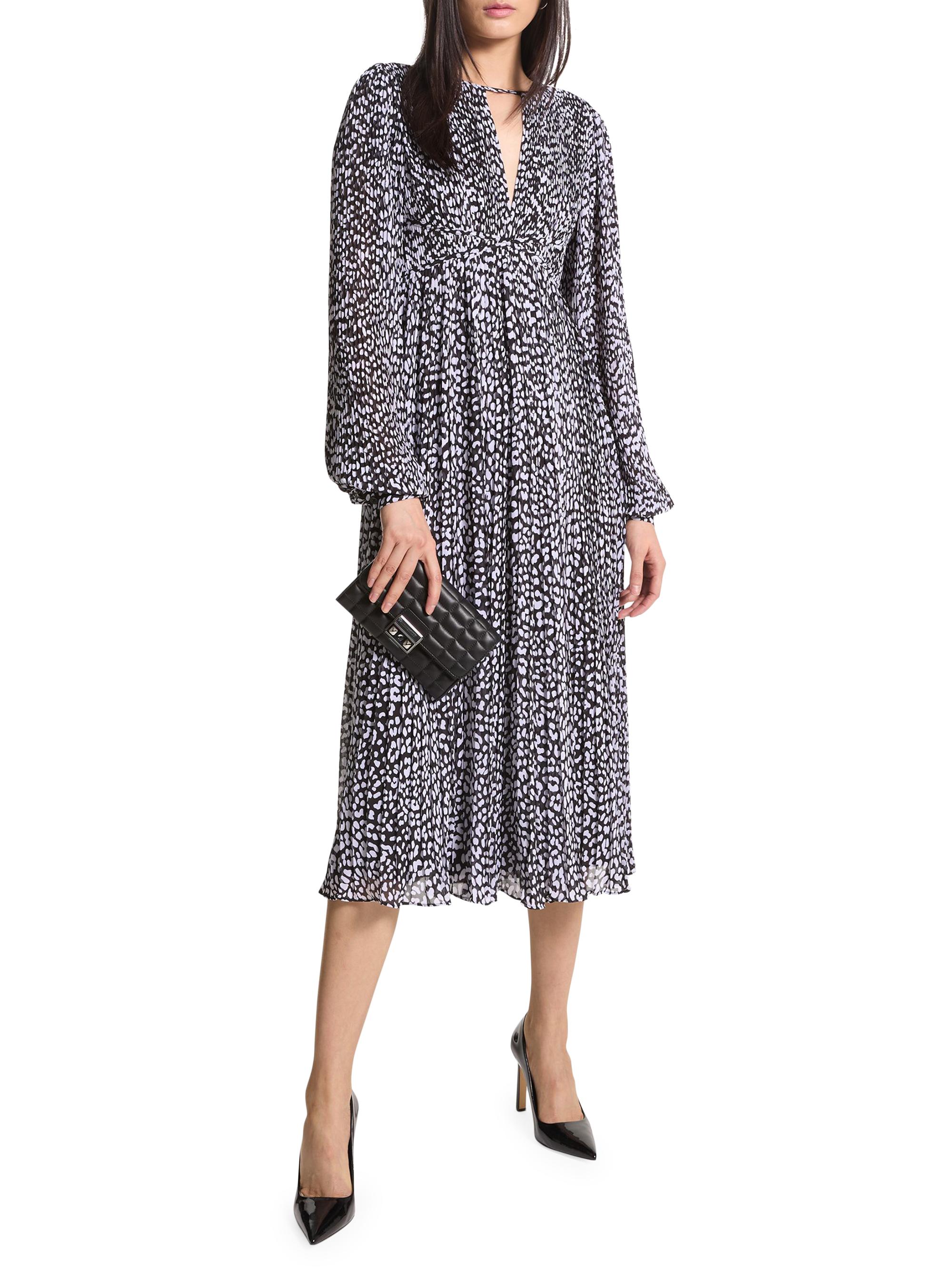 MICHAEL Michael Kors Women's Cheetah Pleated Midi-Dress - Black White