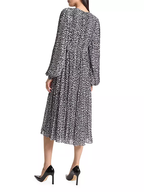 Cheetah Pleated Midi-Dress