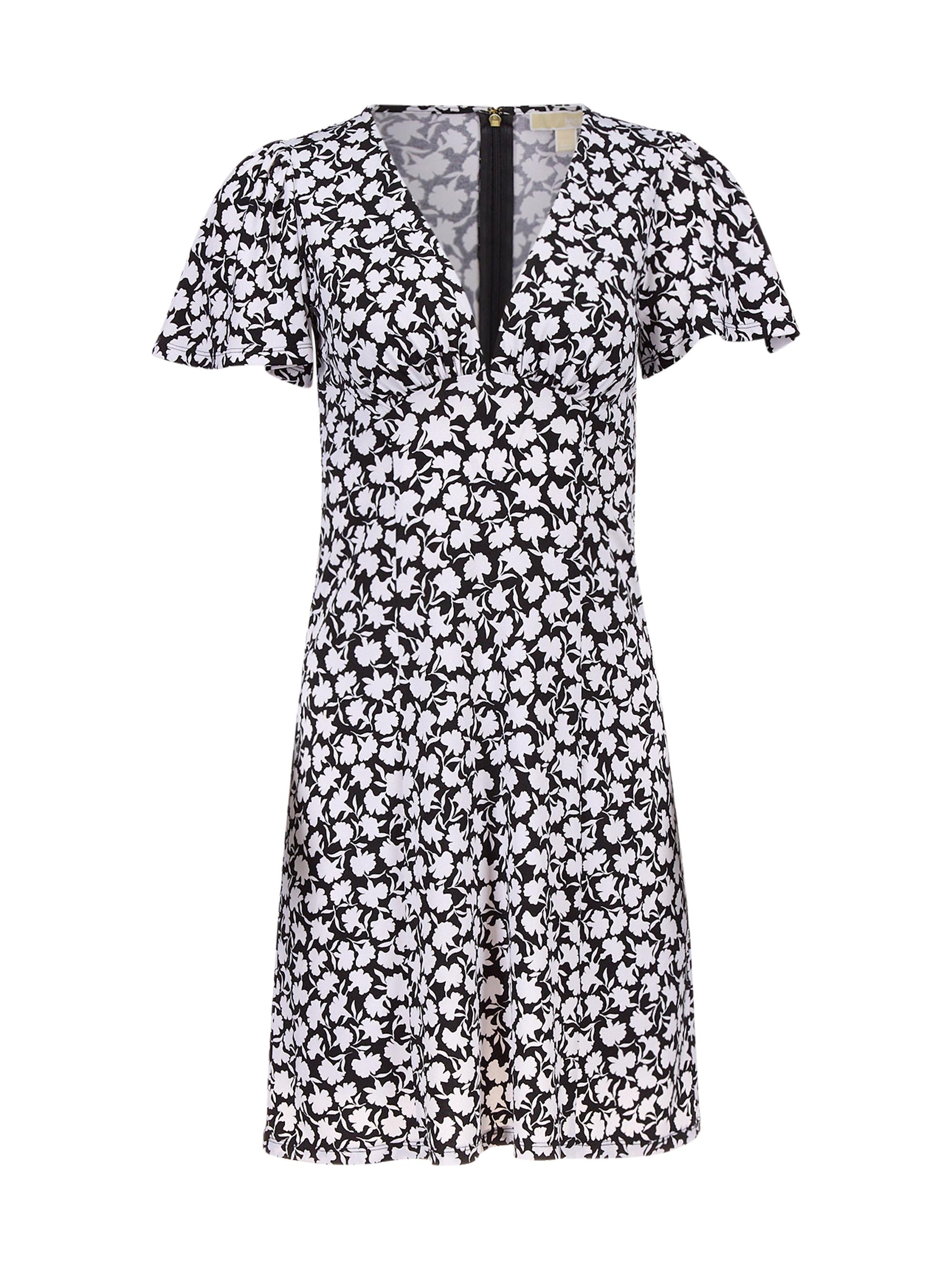 MICHAEL Michael Kors Women's Floral V-Neck Flutter Sleeve Minidress - Black White