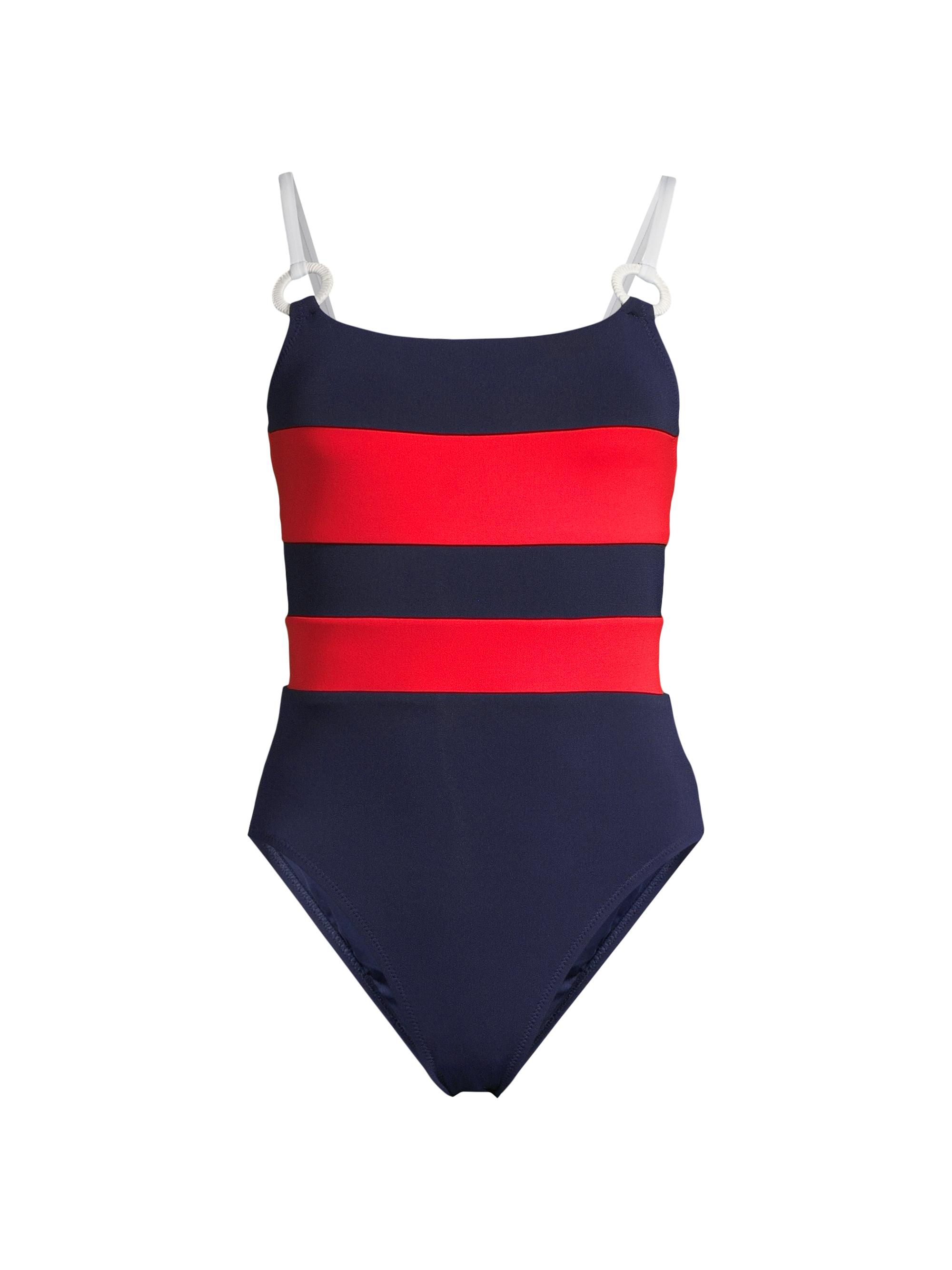 Robin Piccone Women's Babe Lace-Up One-Piece Swimsuit - Navy Combo