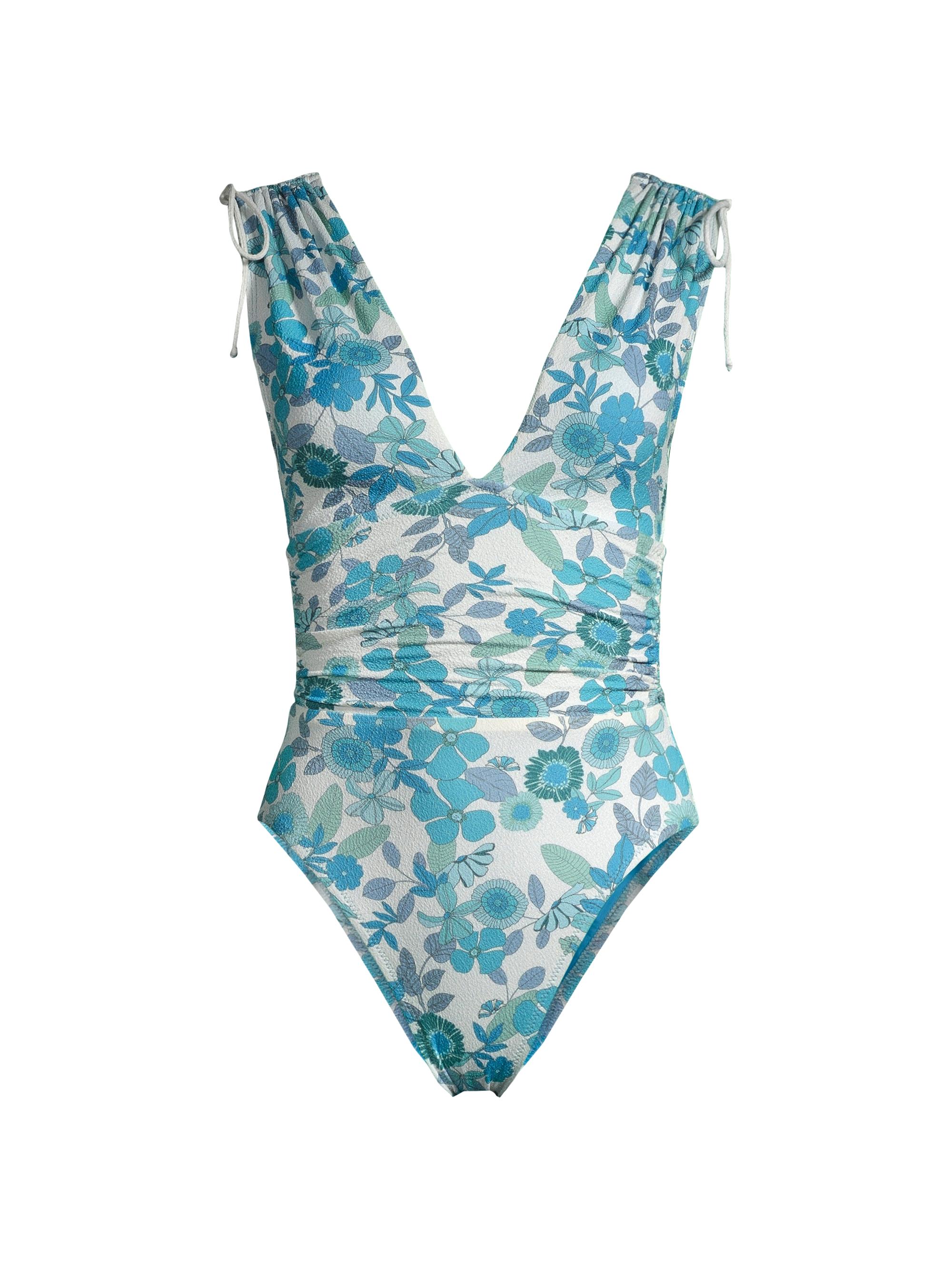 Robin Piccone Women's Nerissa Floral Plunge One-Piece Swimsuit - Blue Combo