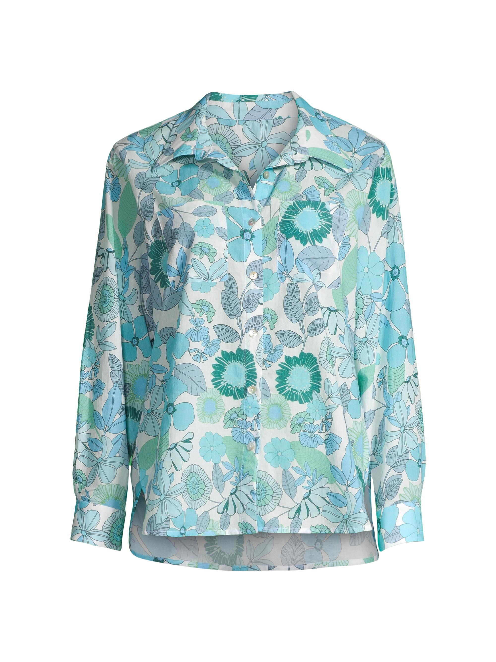 Robin Piccone Women's Nerissa Floral Cotton Button-Up Shirt - Blue Combo