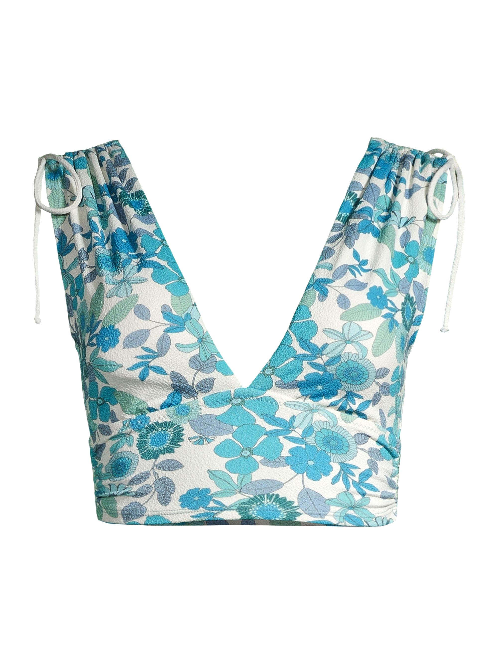 Robin Piccone Women's Nerissa Floral Plunge Bikini Top - Blue Combo