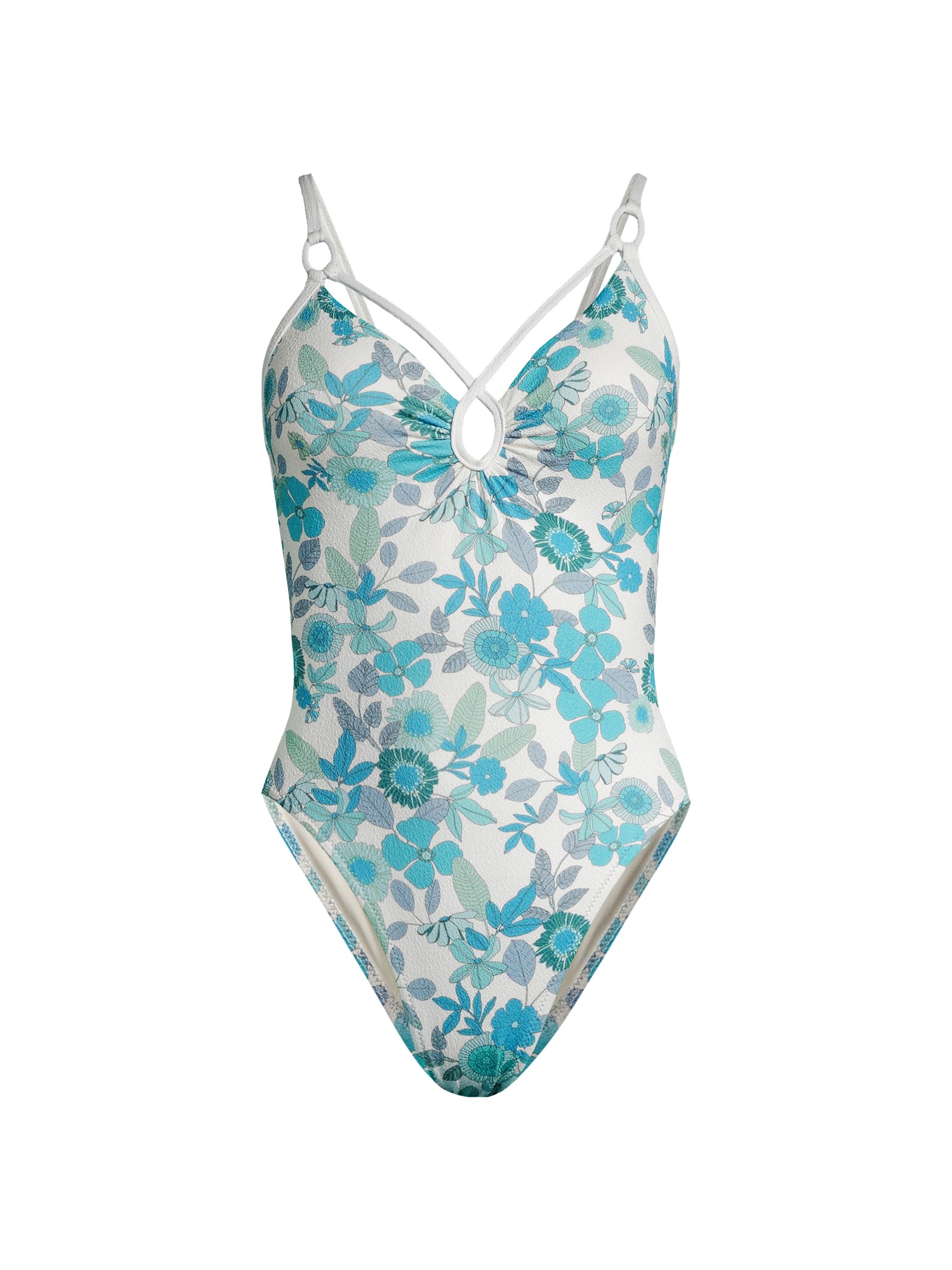 Robin Piccone Women's Nerissa Floral Lace-Up One-Piece Swimsuit - Blue Combo