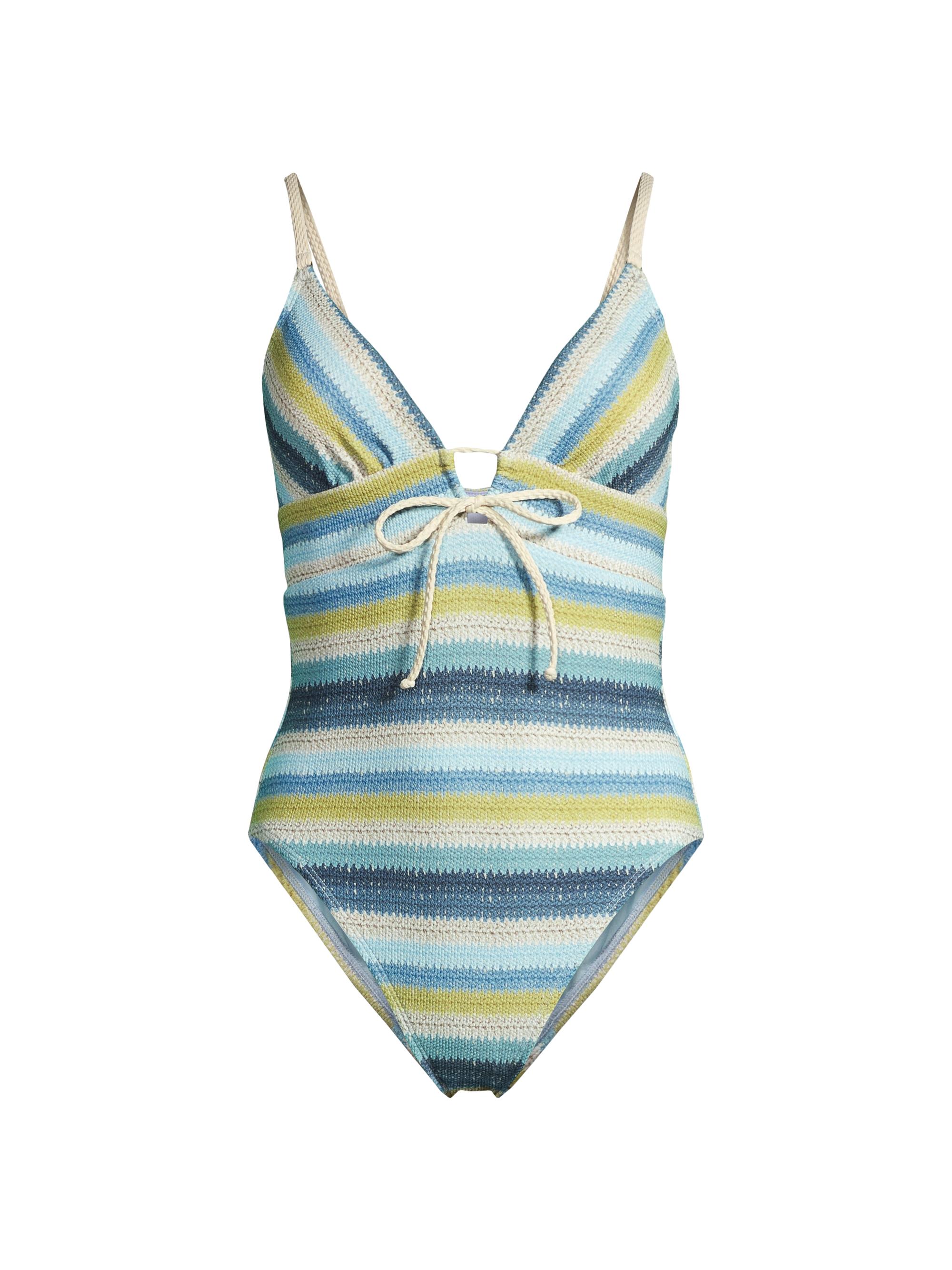 Robin Piccone Women's Lyra Striped Keyhole One-Piece Swimsuit - Blue Honeydew