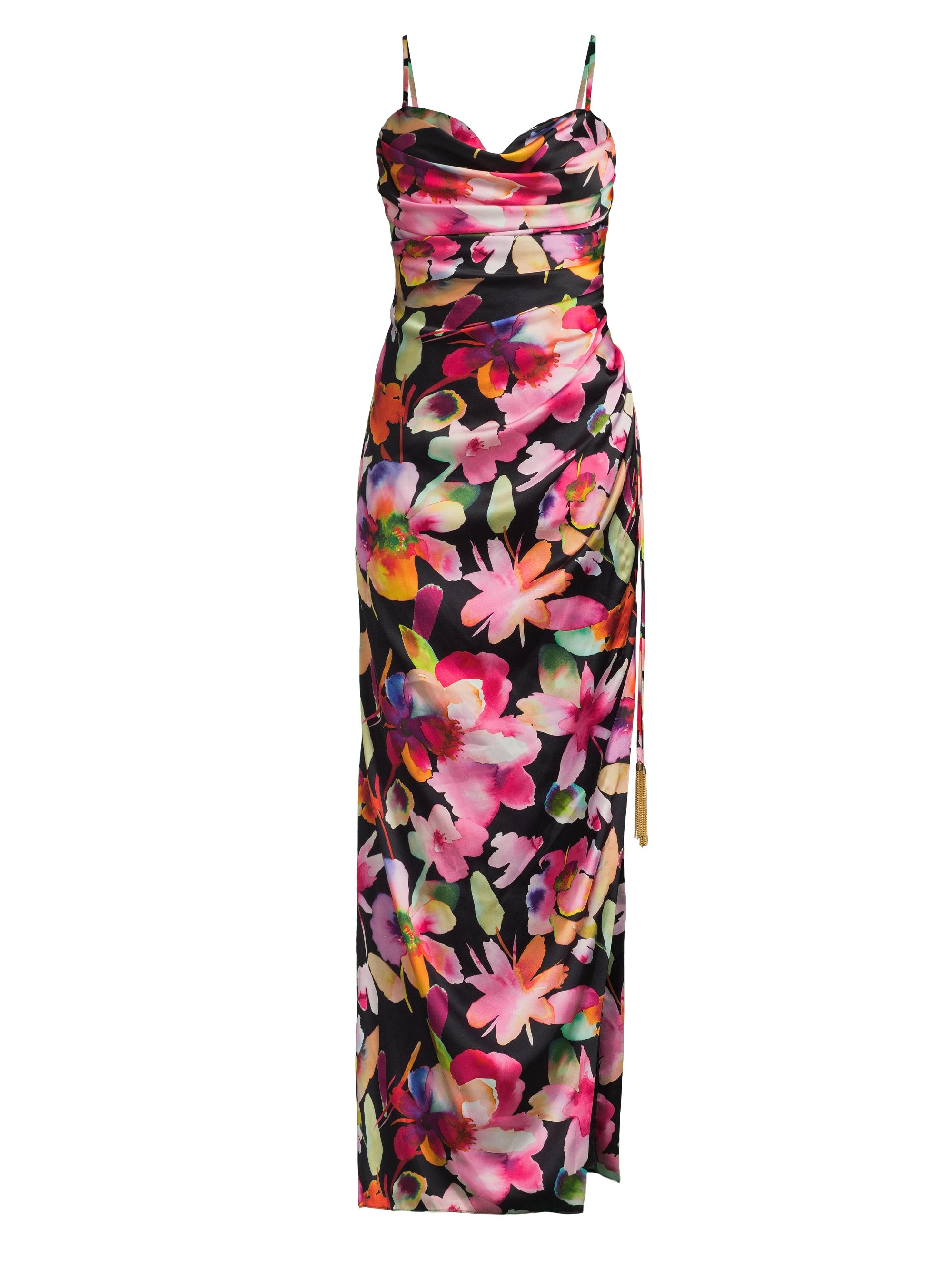 Liv Foster Women's Floral Ruched Sateen Column Gown - Black Multi