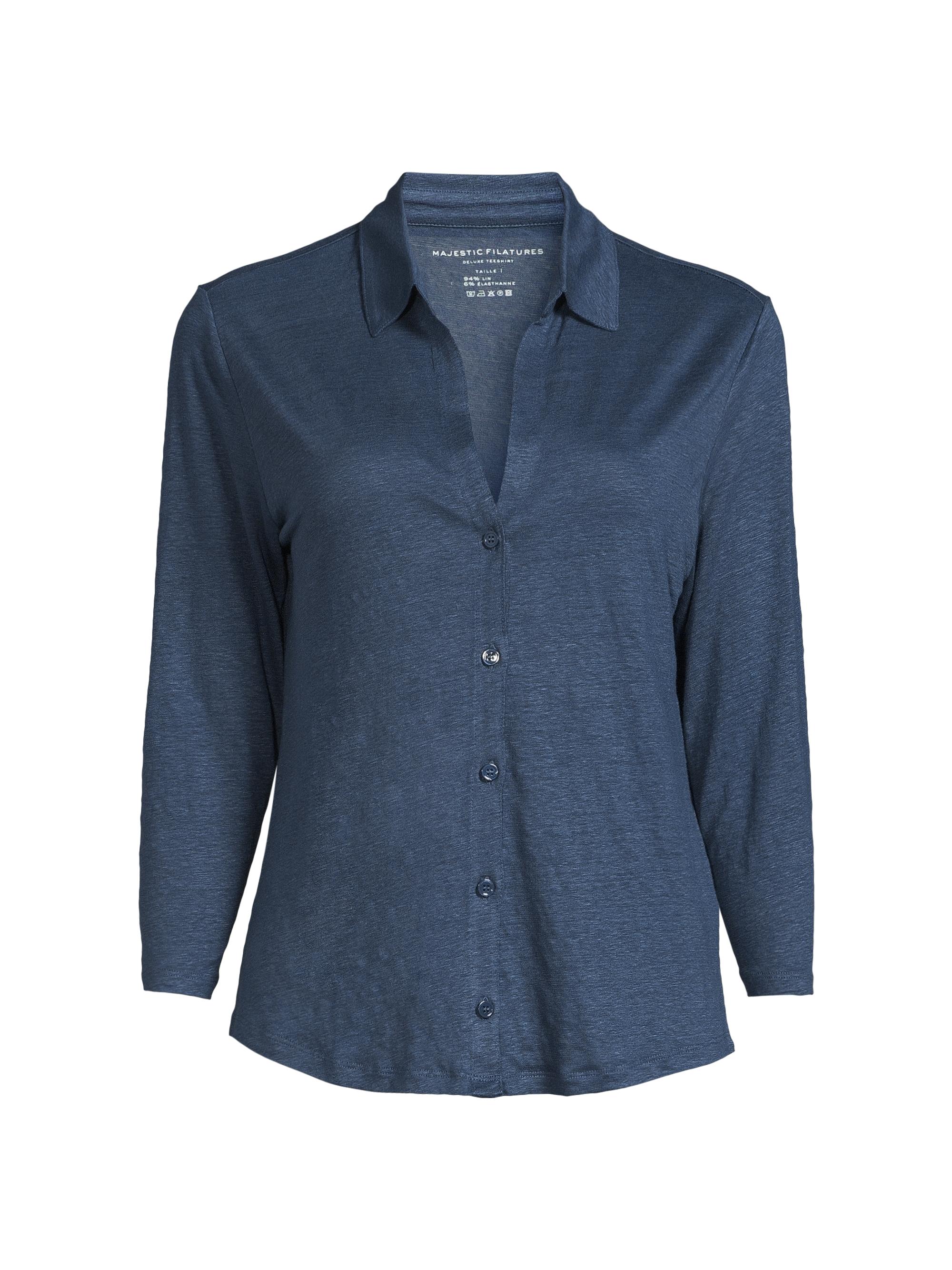 Majestic Filatures Women's Stretch Linen Three-Quarter Sleeve Shirt - Bleu Taormina