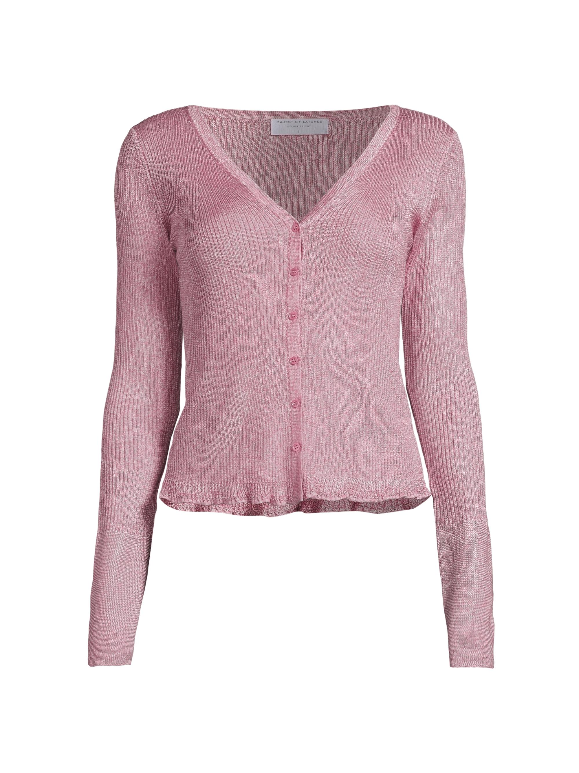 Majestic Filatures Women's Metallic Ribbed Cardigan - Bois De Rose