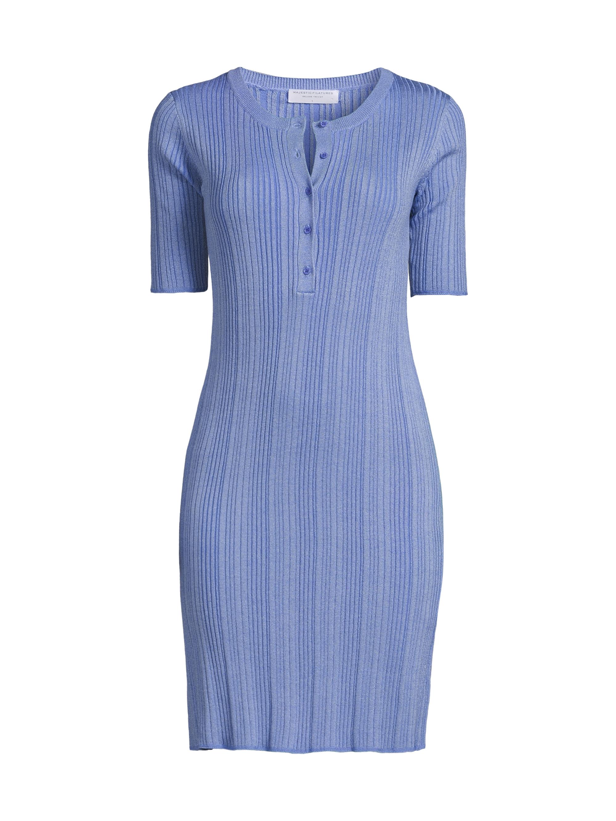 Majestic Filatures Women's Stretch Metallic Rib-Knit Henley Minidress - Mykonos