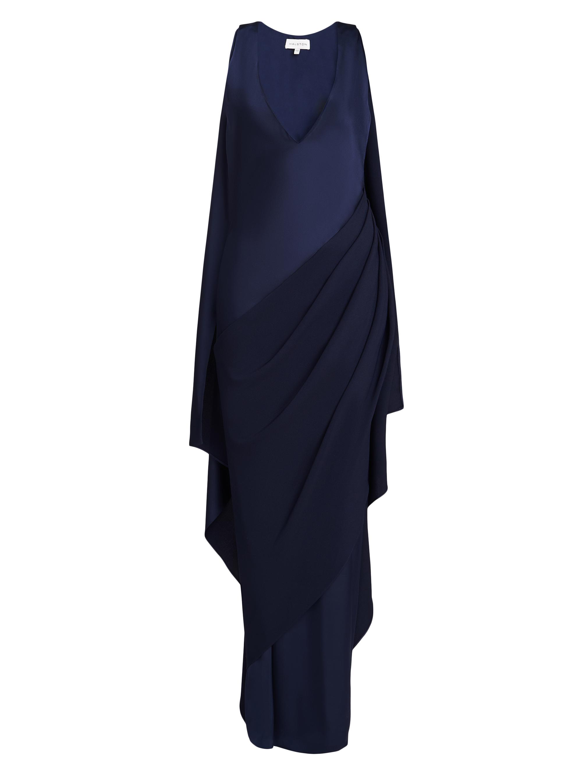Halston Women's Cyra Draped Satin Cape Gown - Navy