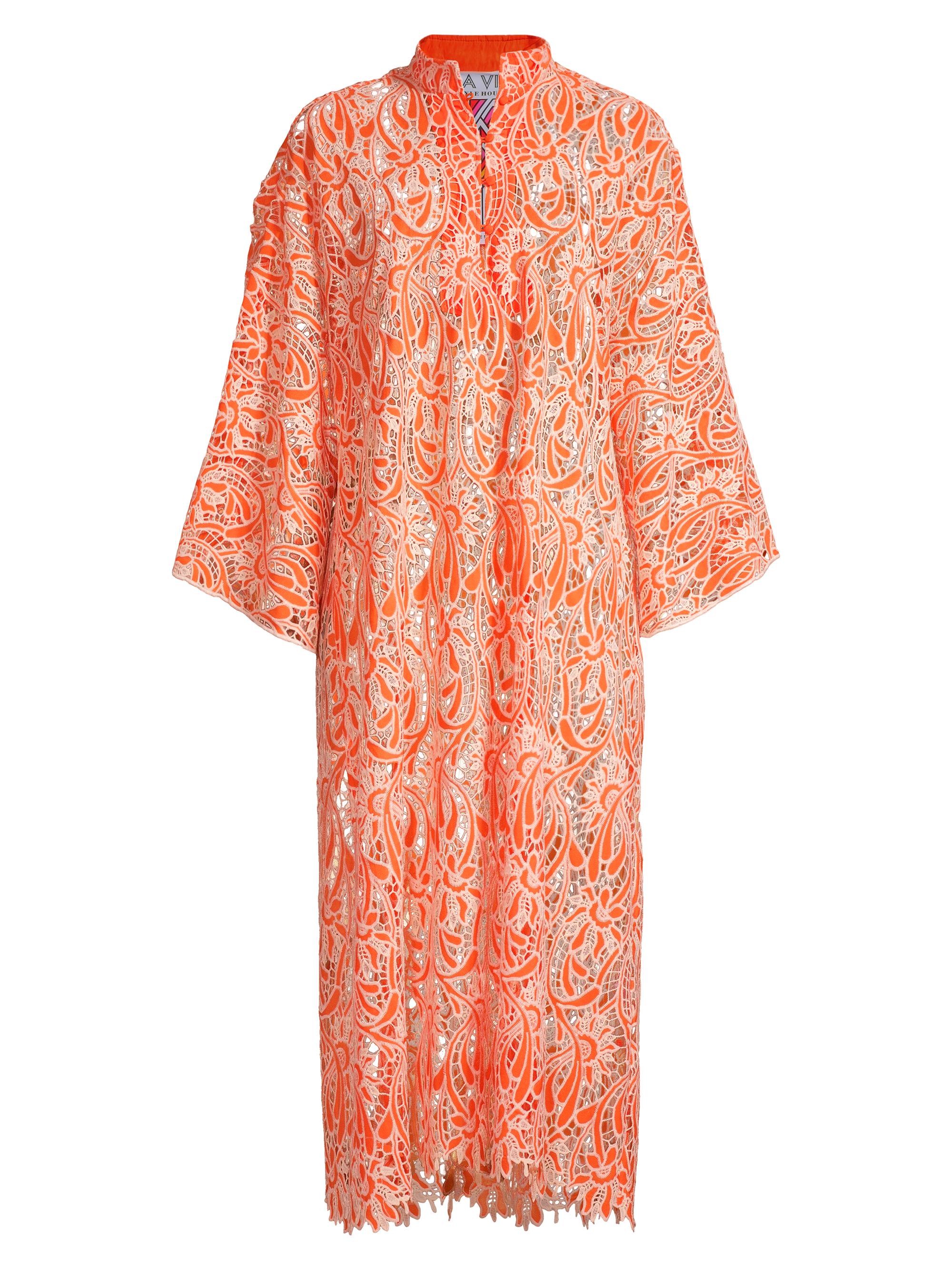 La Vie Style House Women's Honeysuckle Floral Lace Caftan Dress - Orange
