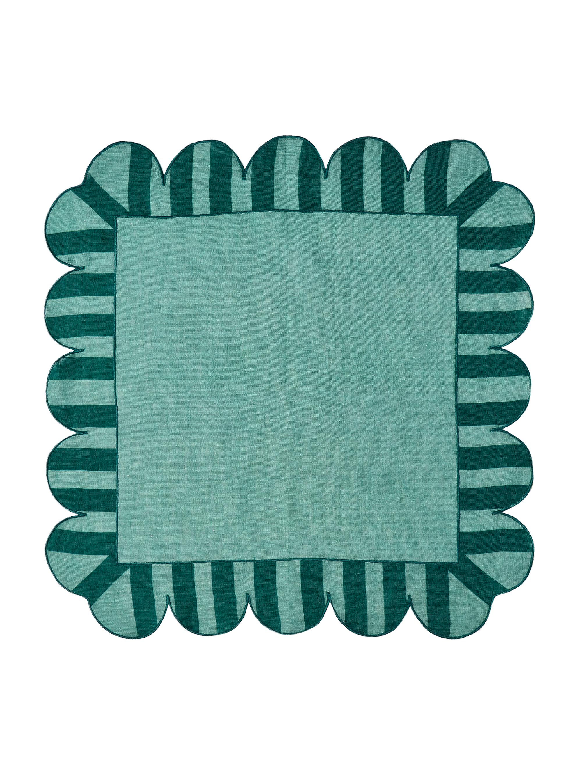 Misette Jardin Embroidered 4-Piece Linen Scalloped Stripe Napkin Set - Green