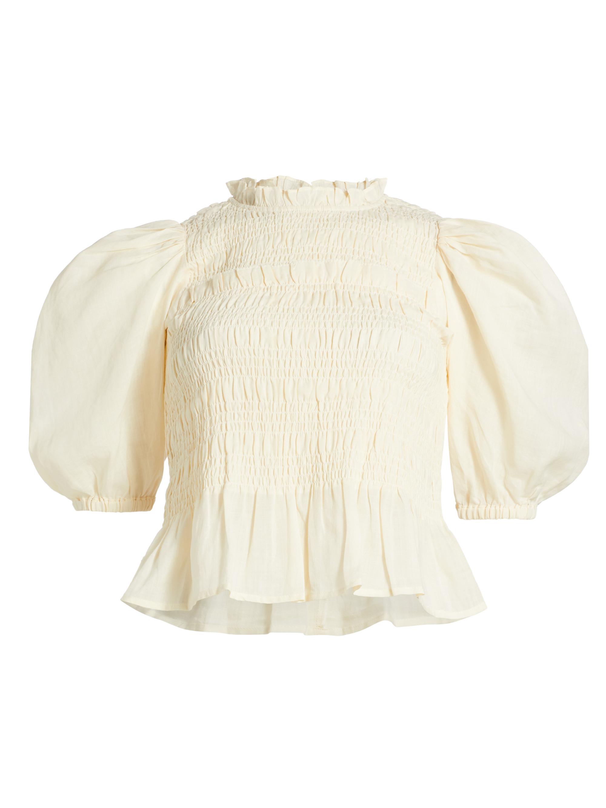 Sea Women's Cole Smocked Puff-Sleeve Top - Cream