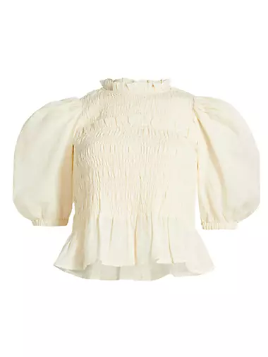 Cole Smocked Puff-Sleeve Top