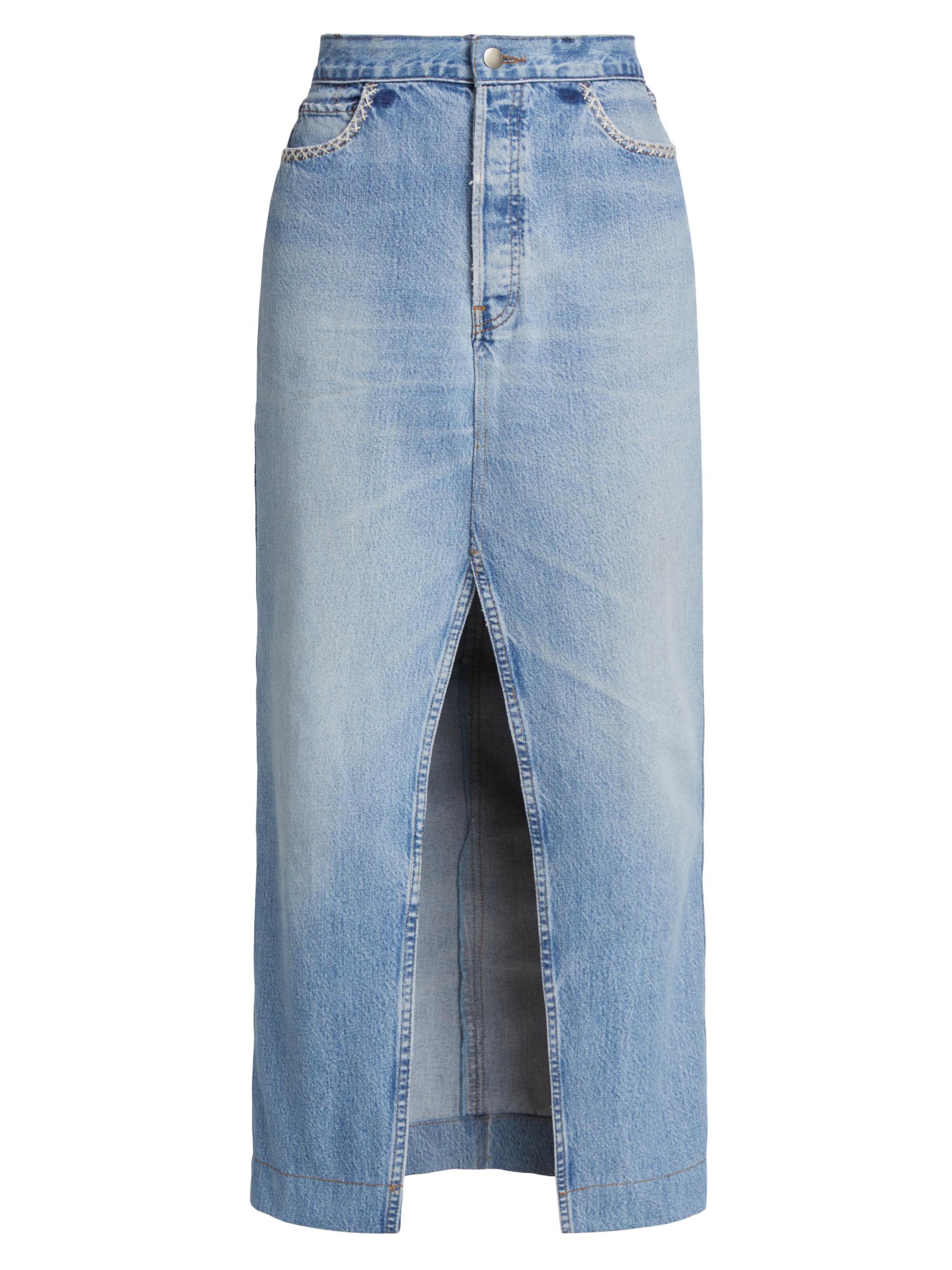 Sea Women's Marion Mended Denim Midi-Skirt - Blue