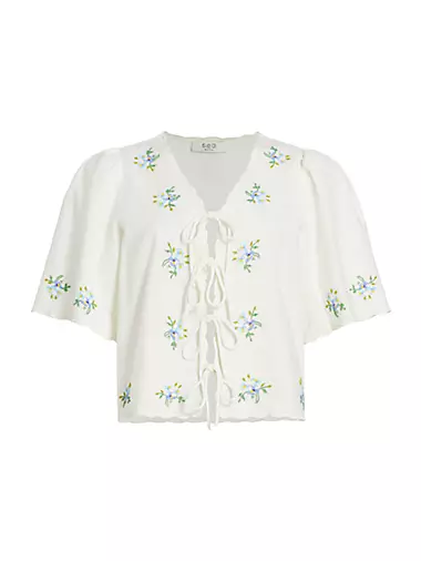 Tania Floral Beaded Tie-Front Top