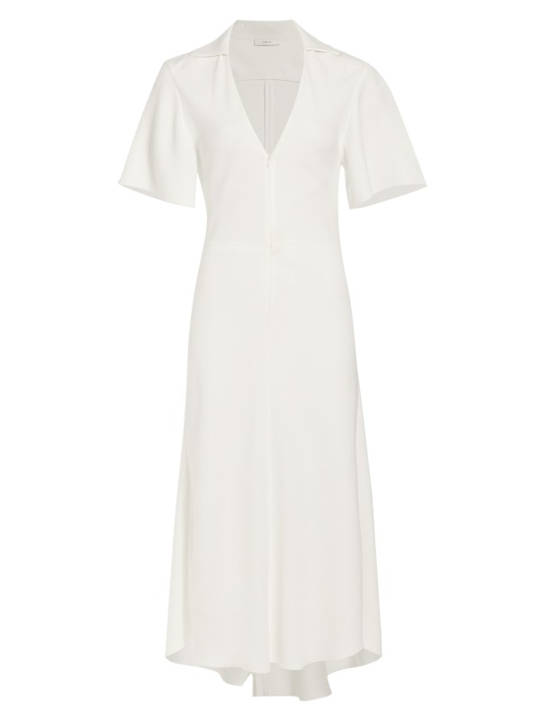 vince white dress Women's Bias Short-Sleeve Dress, Bone, Size XL sculpted stretch Zip-Front Polo Dress, Off White,