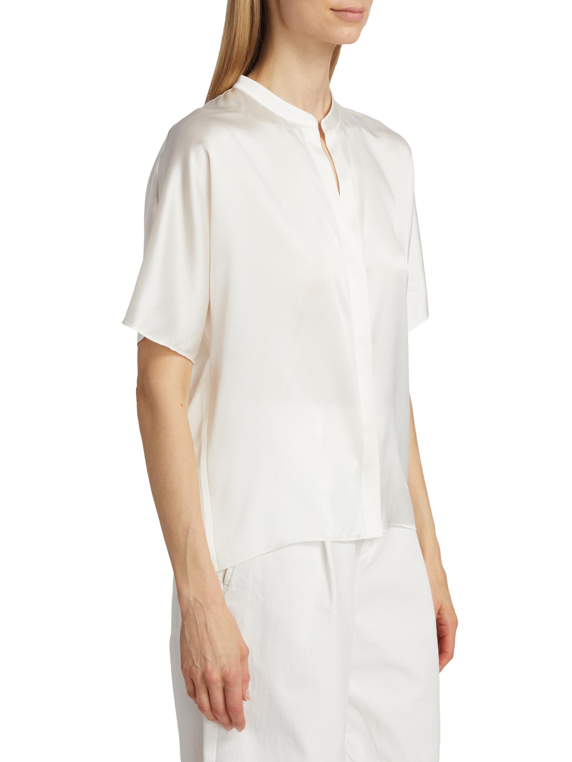 Silk Blend Dolman Sleeve Blouse with Gathered Neck In Persimmon