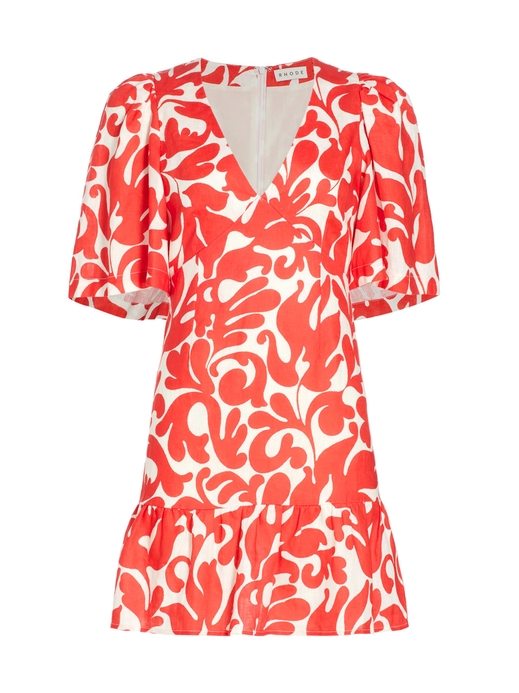 Rhode Women's Mariana Floral Linen Minidress - Red Caspian Lagoon Grande