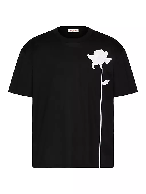 Valentino Garavani - Mercerized Cotton T-Shirt with Flower Embroidery