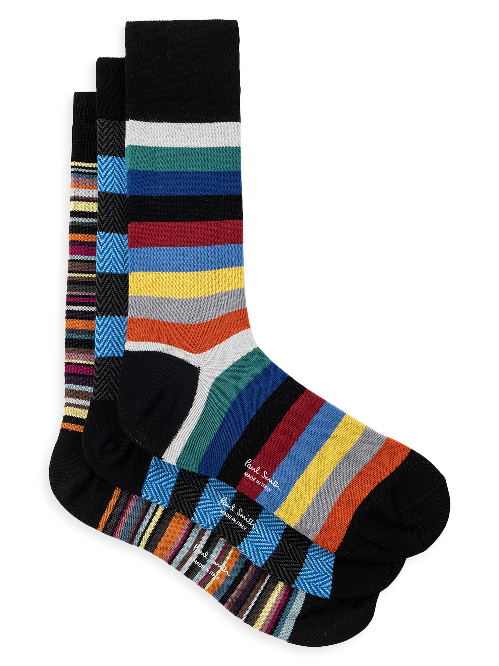 Paul Smith Men's 3-Pack Striped Socks - Black