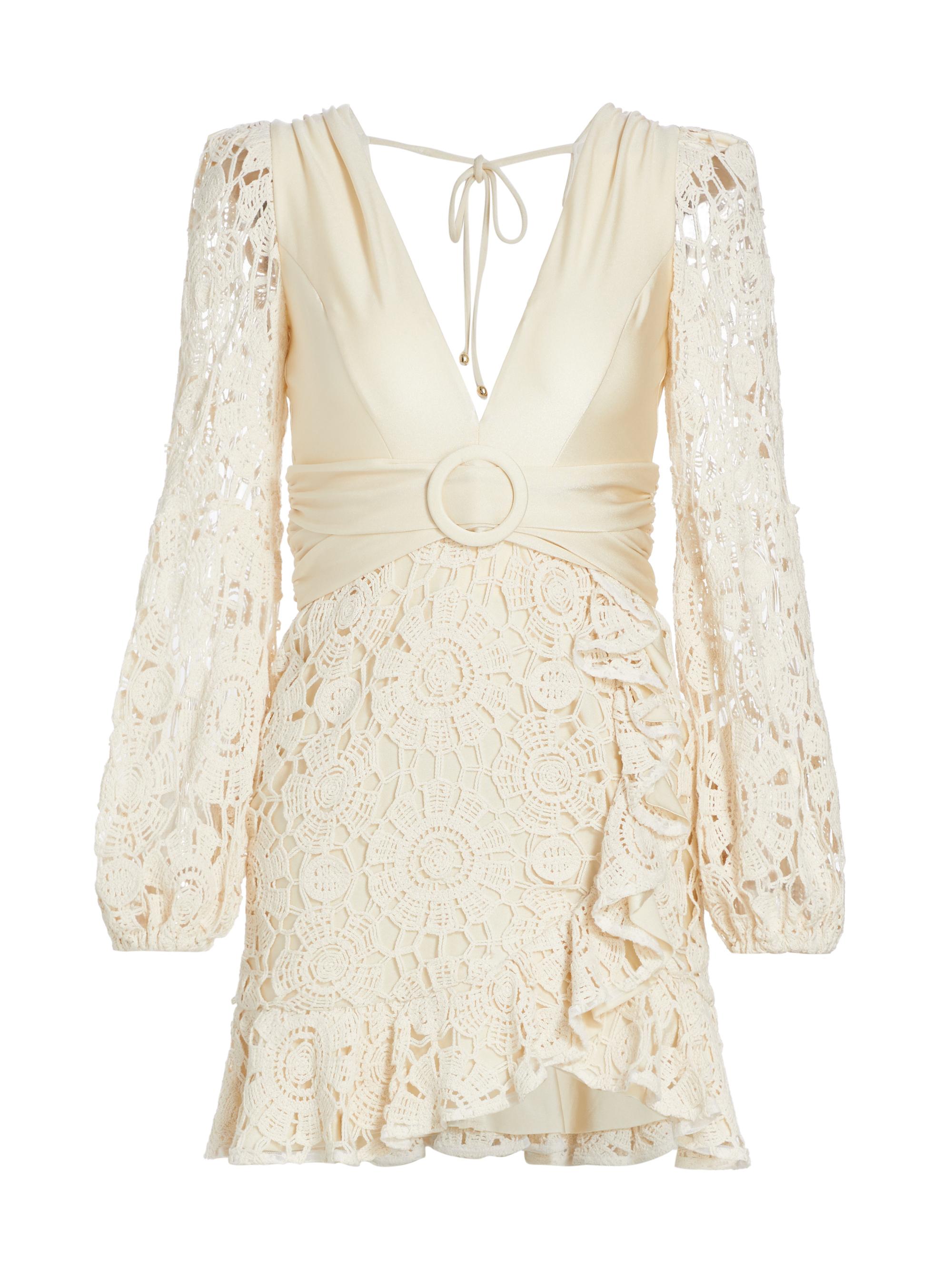 PatBO Women's Satin & Crocheted Cotton Minidress - Wheat