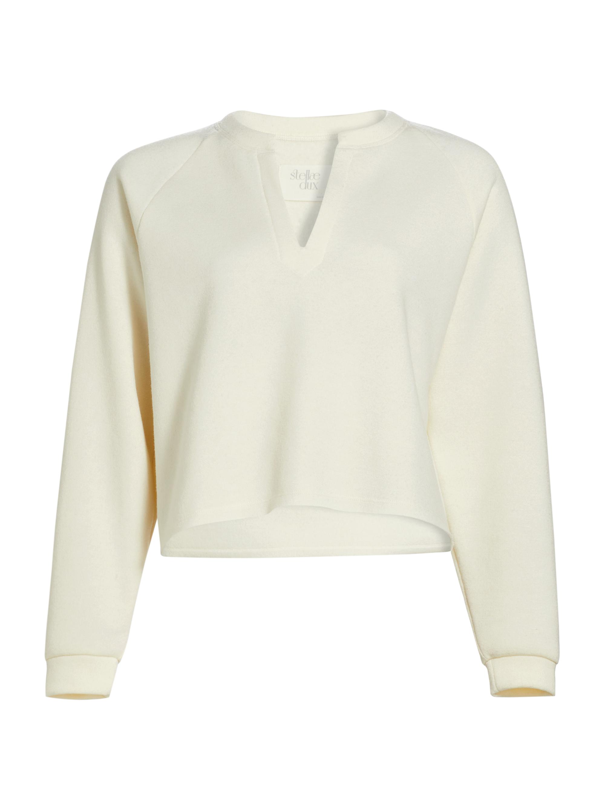 Stellae Dux Women's Split Neck Crop Sweatshirt - Moonstone