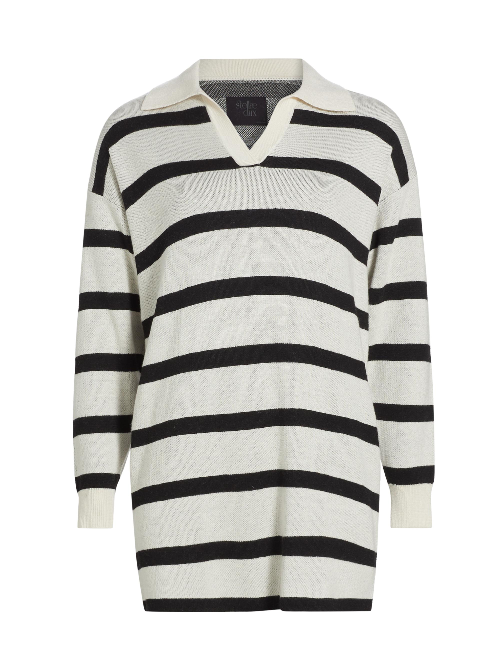 Stellae Dux Women's Birdseye Striped Polo Dress - Dark Linen Black | Thumbnail 8