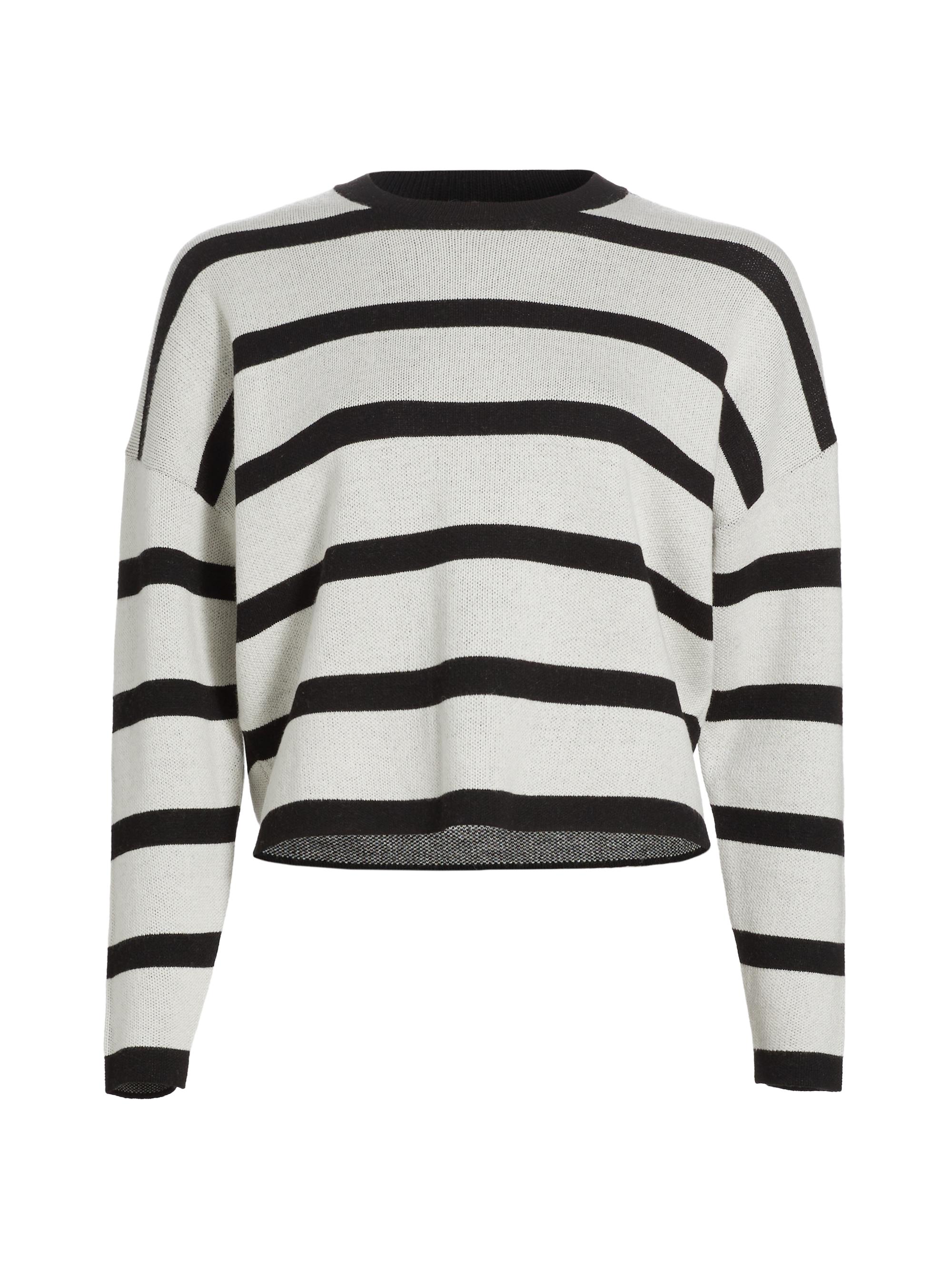 Stellae Dux Women's Striped Knit Crop Sweater - Dark Linen Black
