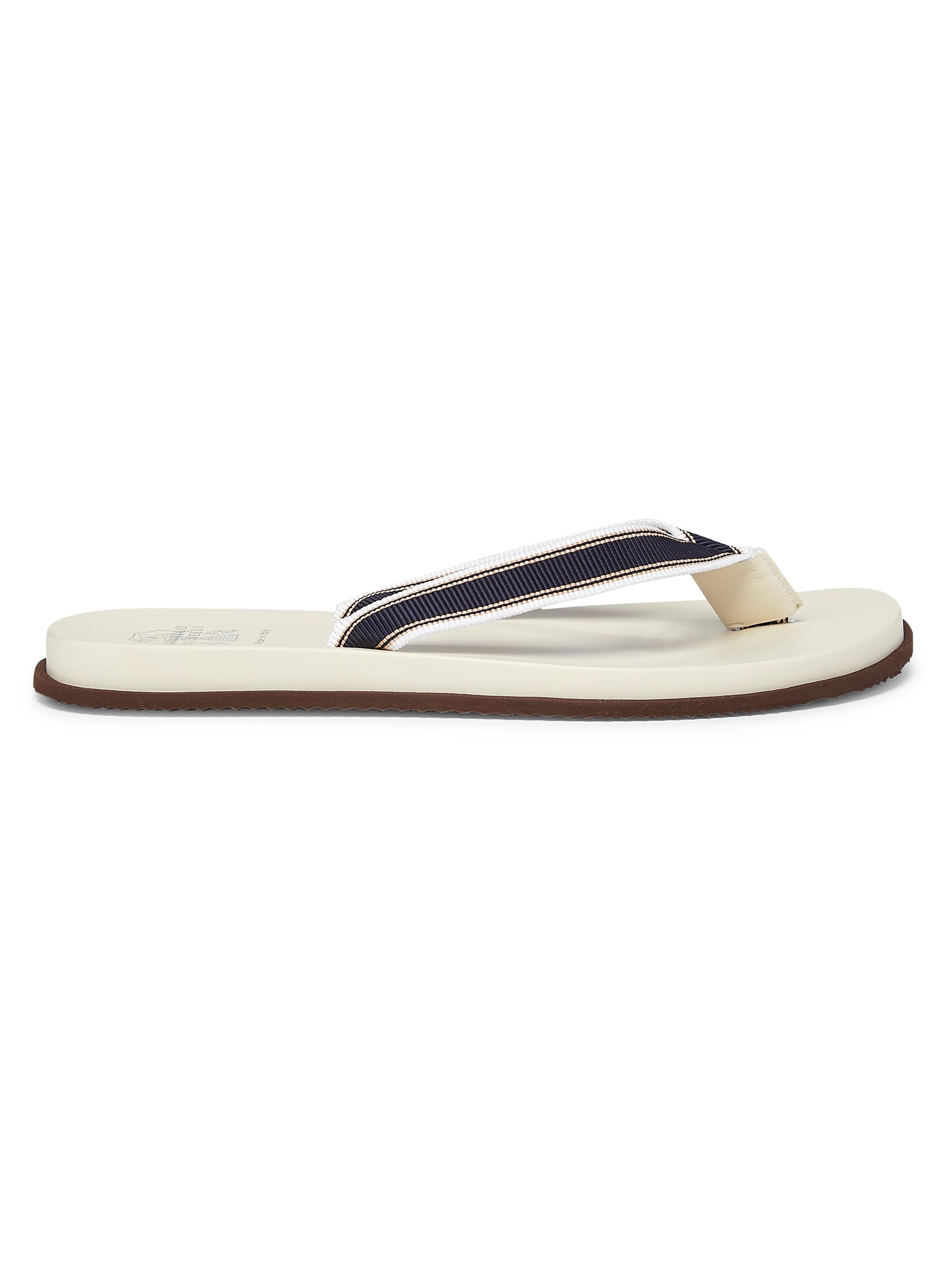 Brunello Cucinelli Men's Striped Grosgrain Flip-Flops - Navy