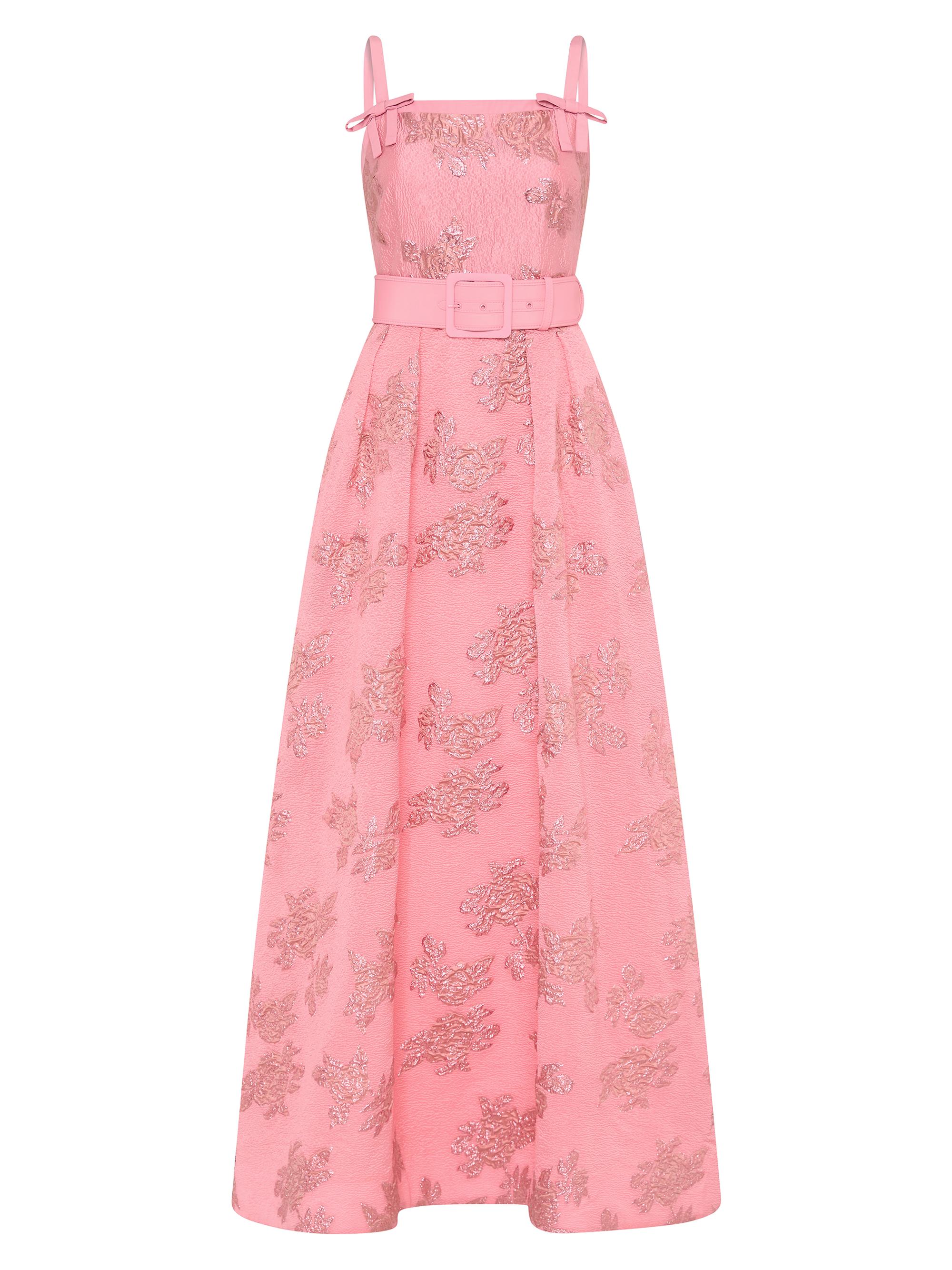Rebecca Vallance Women's Annette Metallic Floral Jacqaurd Gown - Pink